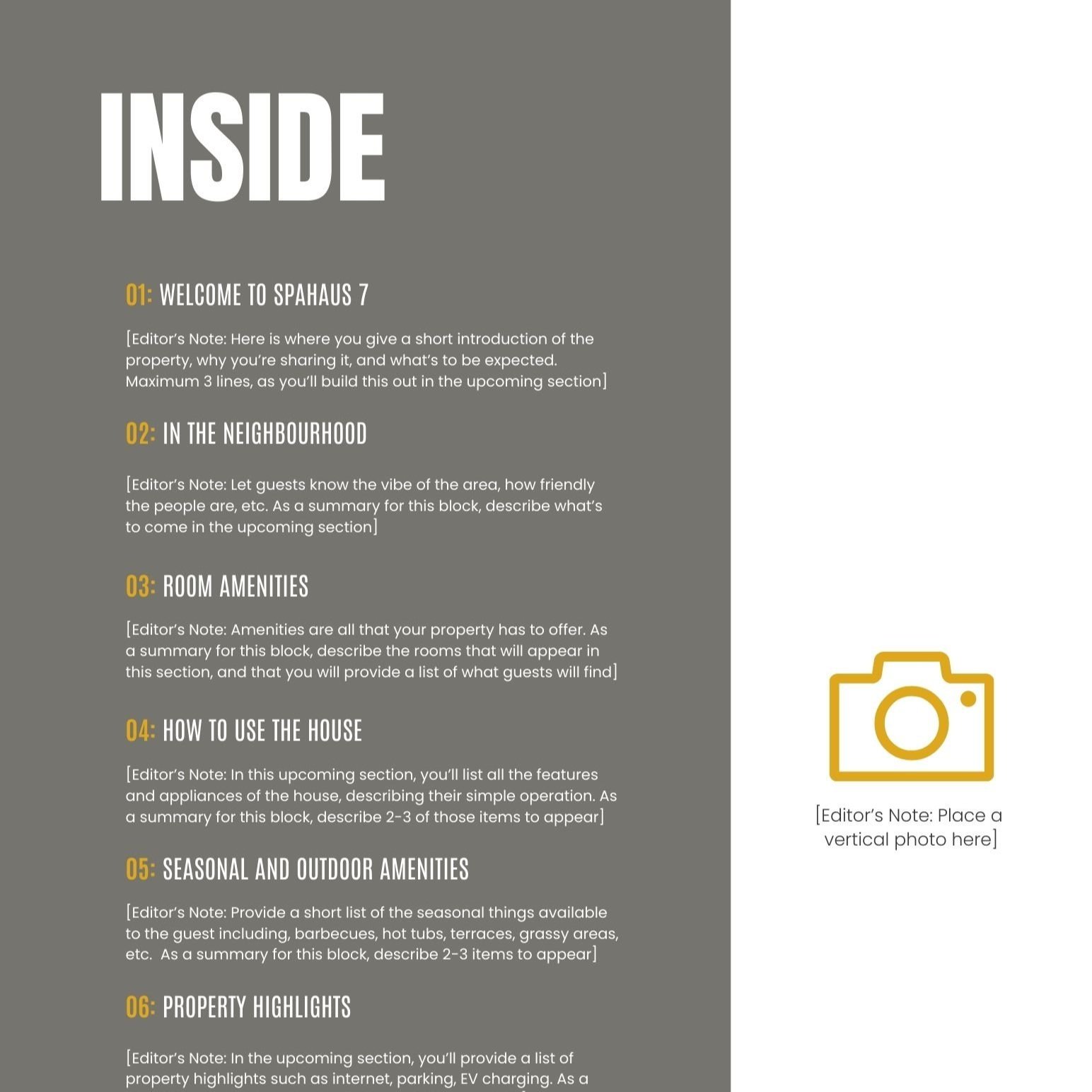 The Superhost Mentors for Elevïn Hosted Stays_Short Term Rental and Vacation Experts_The Amenities Guidebook Template_Table of Contents