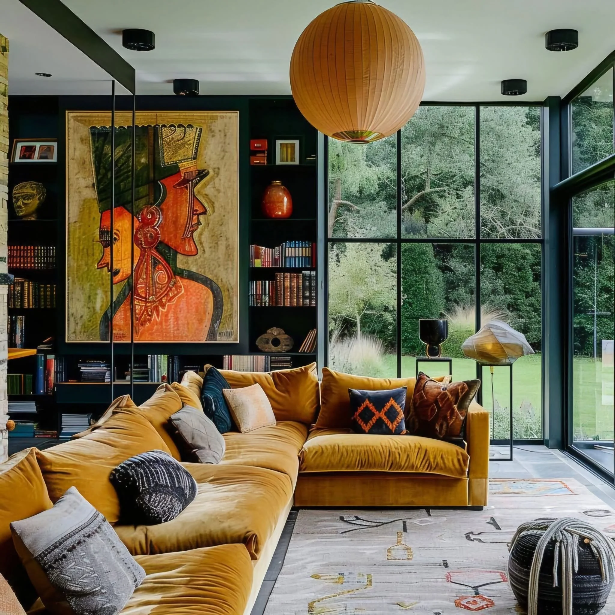 Mustard Sofa in Modern Garden Room sourced by Elevïn Design Studio