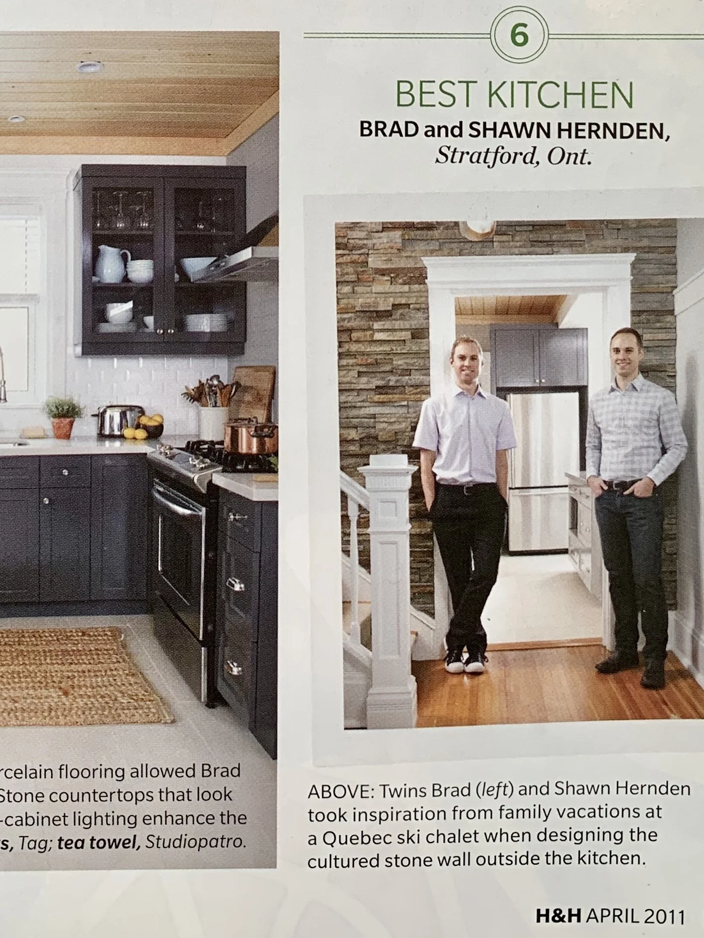 The Superhost Mentors Brad + Shawn Hernden on the Cover of House and Home Magazine Canada May 2011_Awarded Best Kitchen_Pictured Here in the Lobby of their residence at 41 Front Street Stratford Canada_ Elevïn Design Group