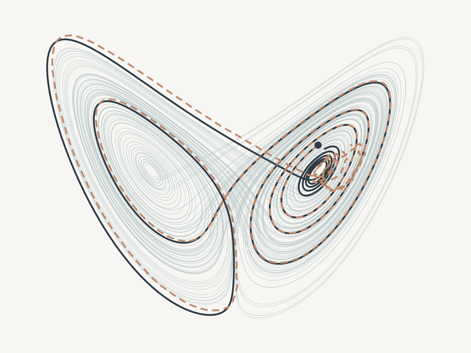 A stylized artistic representation of a butterfly created with contour lines and dashed outlines, primarily in black, beige, and light blue colors on a light background.