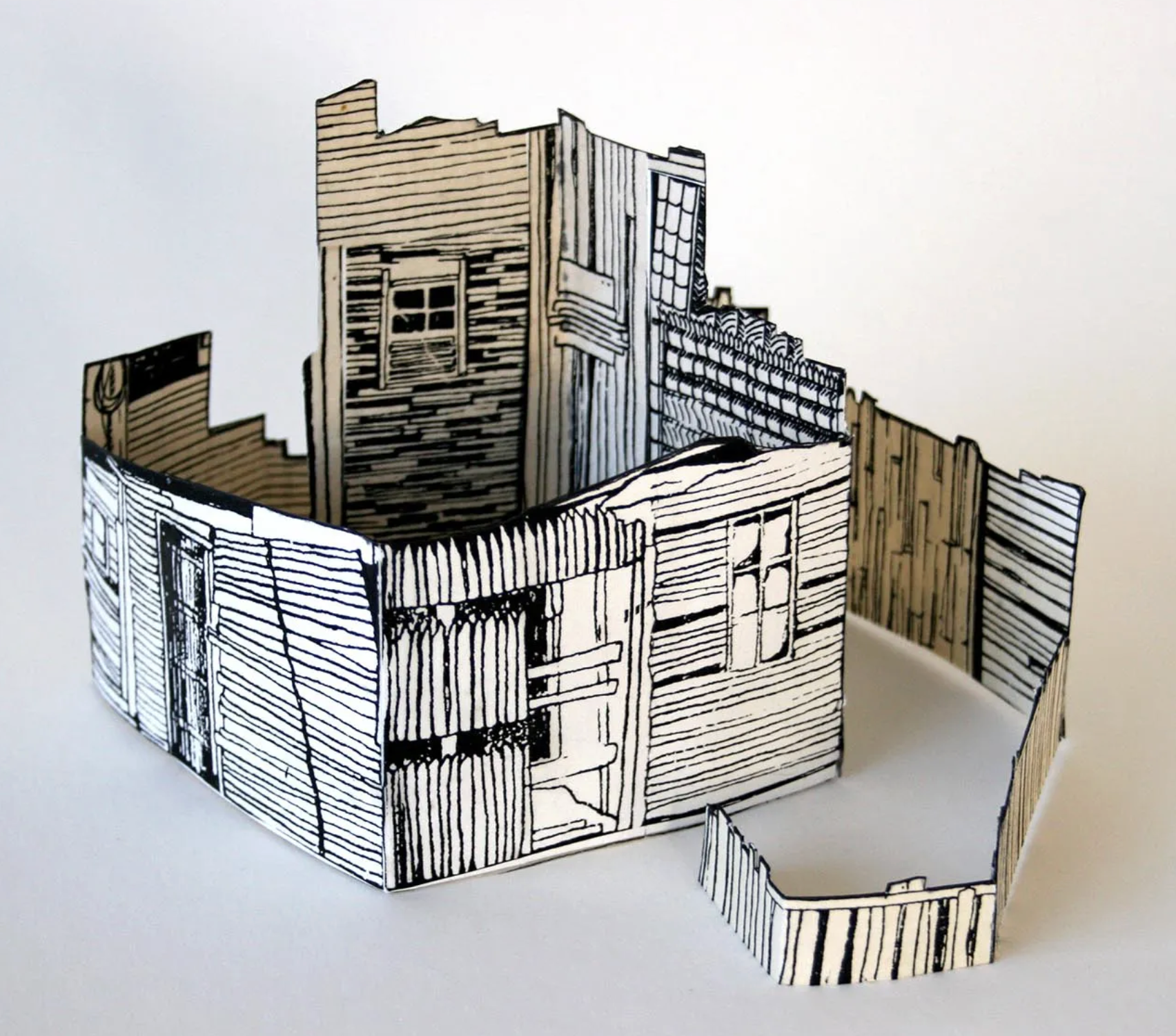 Serpenggiante, 6" x 10" x 8", screenprinted mulberry paper laminated to Lennox.