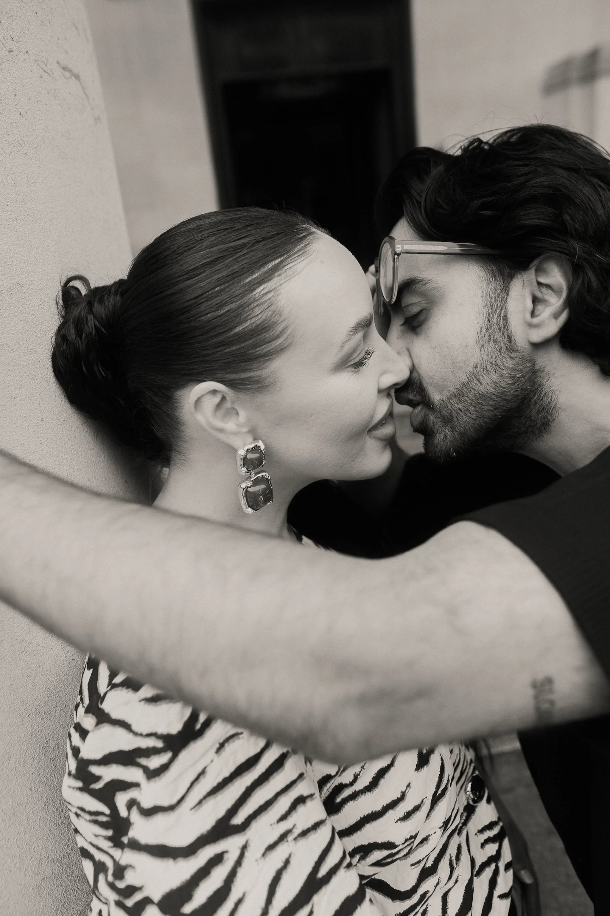 Romantic couple portrait during engagement session 