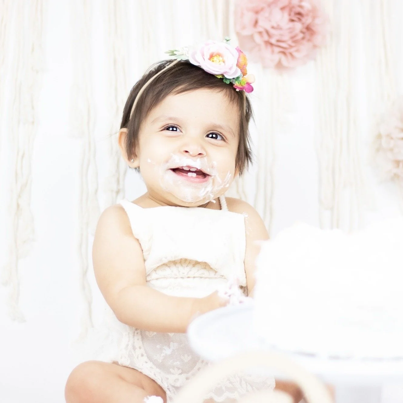 💕Happy Birthday, little girl! May your day be as sweet and sparkly as this cake-covered smile 💕🎉🧁 
#BirthdayBliss #CakeSmashMagic #GigglesAndFrosting #LittleQueenMoments #CapturedJoy