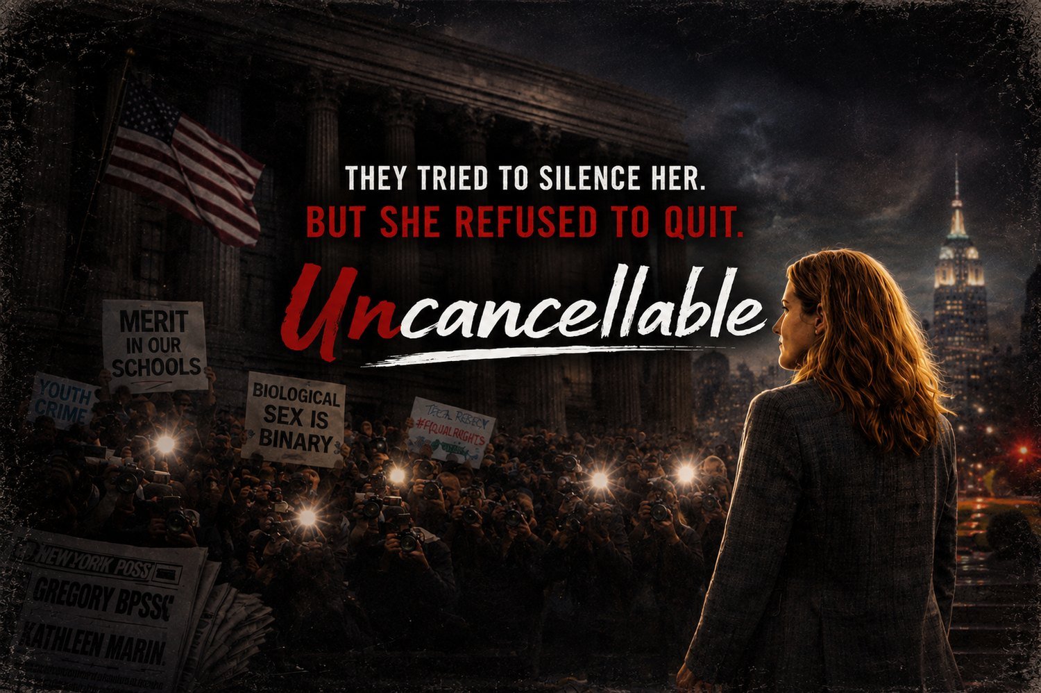 Uncancellable documentary title card: They tried to silence her. But she refused to quit.