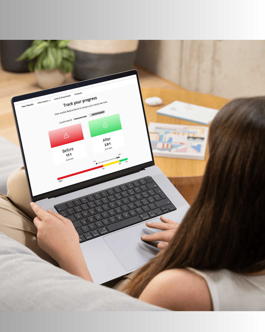 MacBook showing a before and after from the balance test