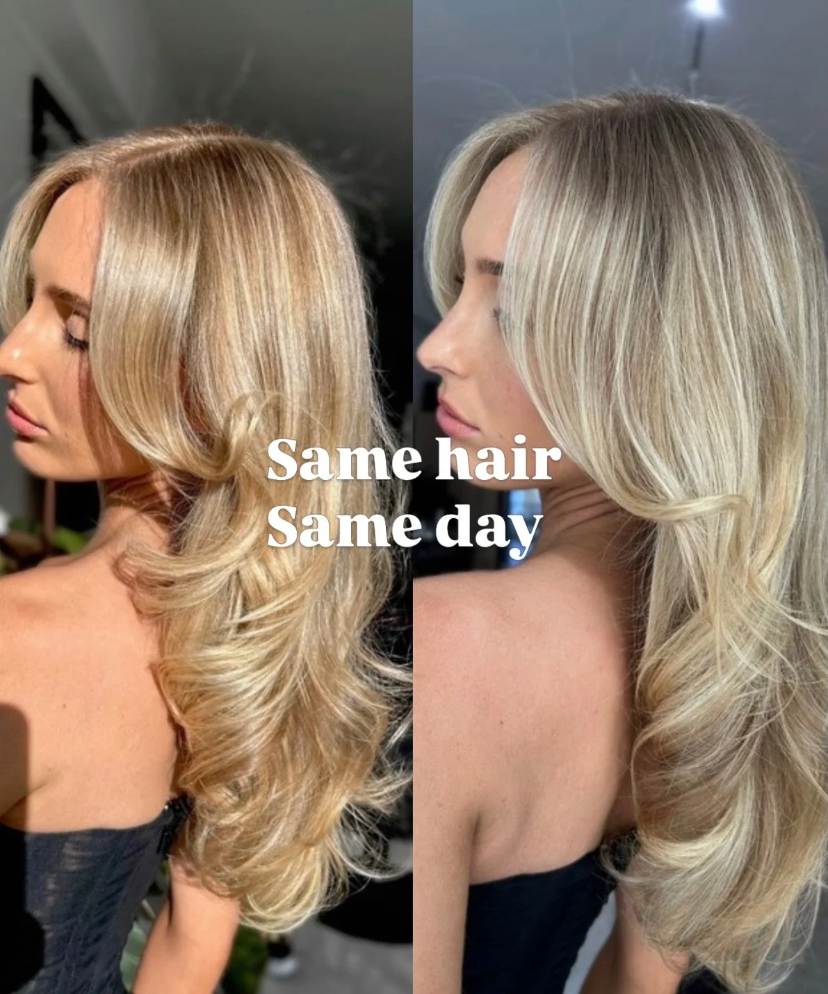Have you ever sat in a salon chair and thought, &ldquo;oh my blonde doesn&rsquo;t look that bad right now&hellip; but at home in the bathroom light it does?

Well this is the same hair, same day, about 3 minutes apart&hellip; and it looks completely 
