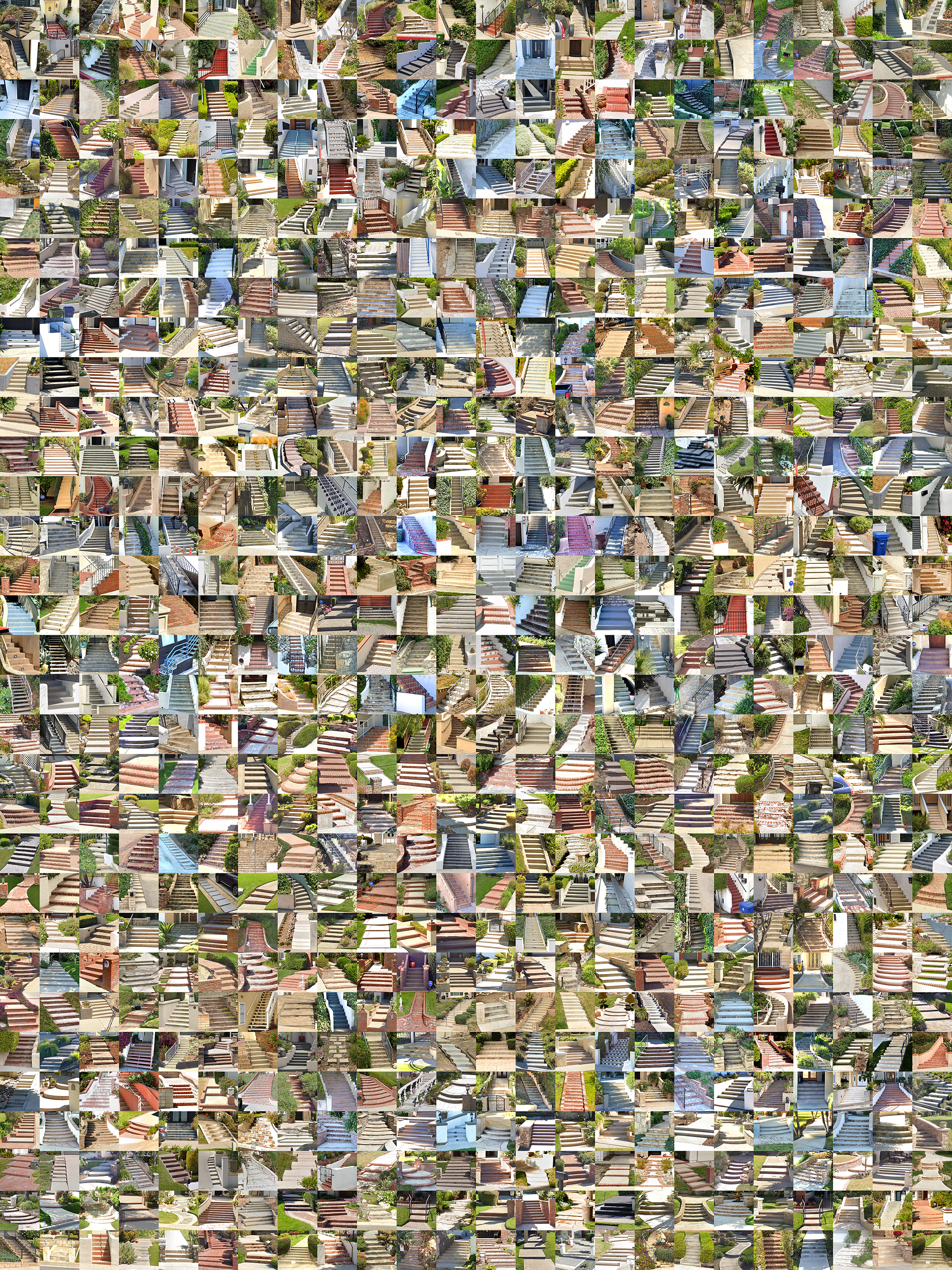 "5376 Steps. Hollywood, California."
A high resolution photomosaic of stairs and steps in Hollywood, California.  36x48".  Scalable from 36x48". 
