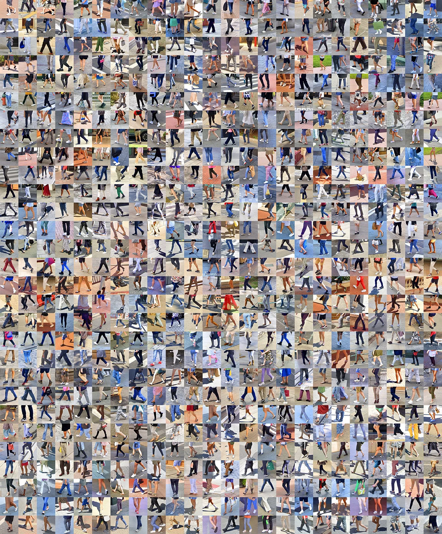 "Heading West."  A high-resolution photomosaic of 938 Californians walking from right to left. Scalable from 30x36". 
