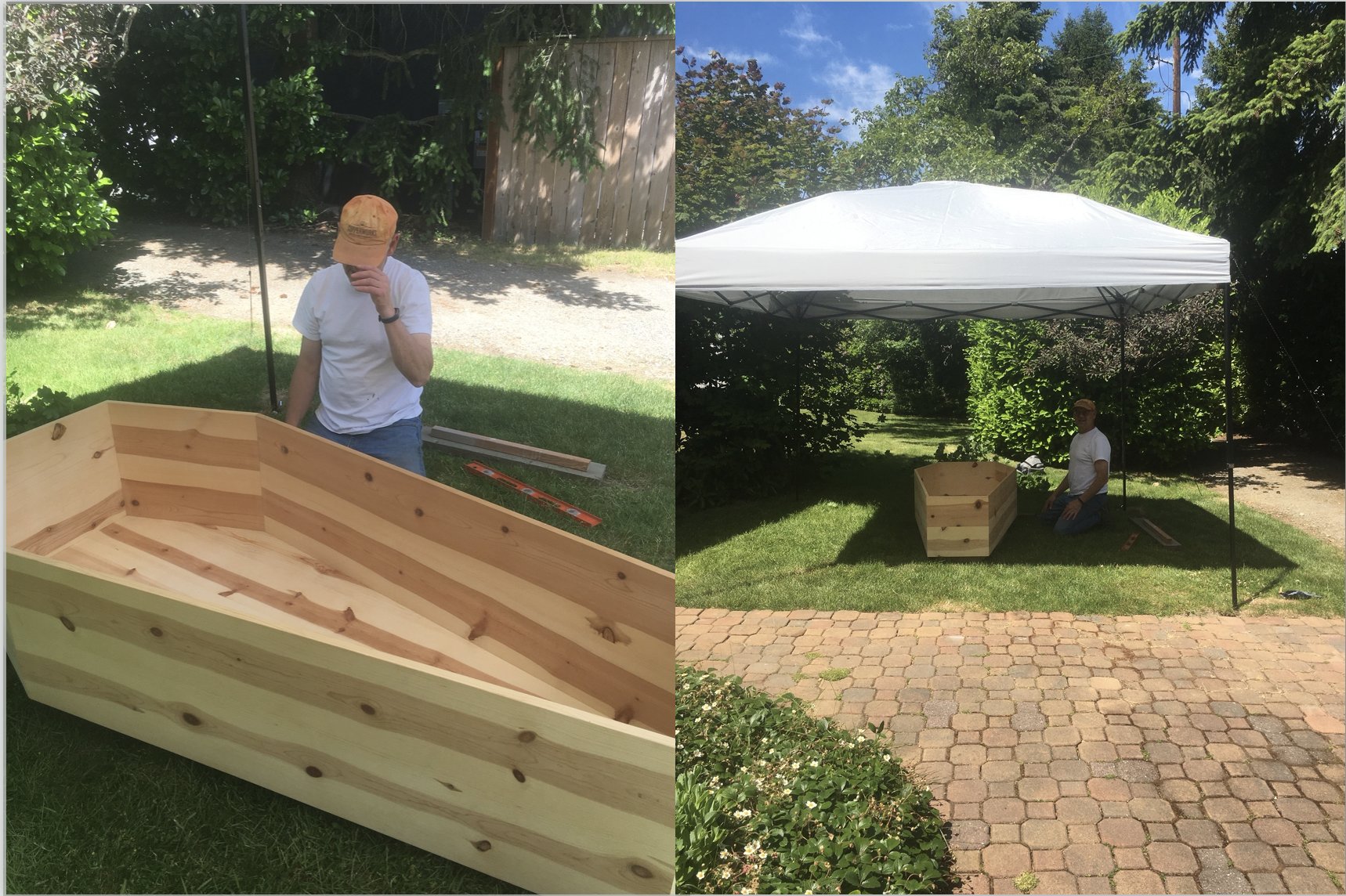 Leveling the coffin for an outdoor display