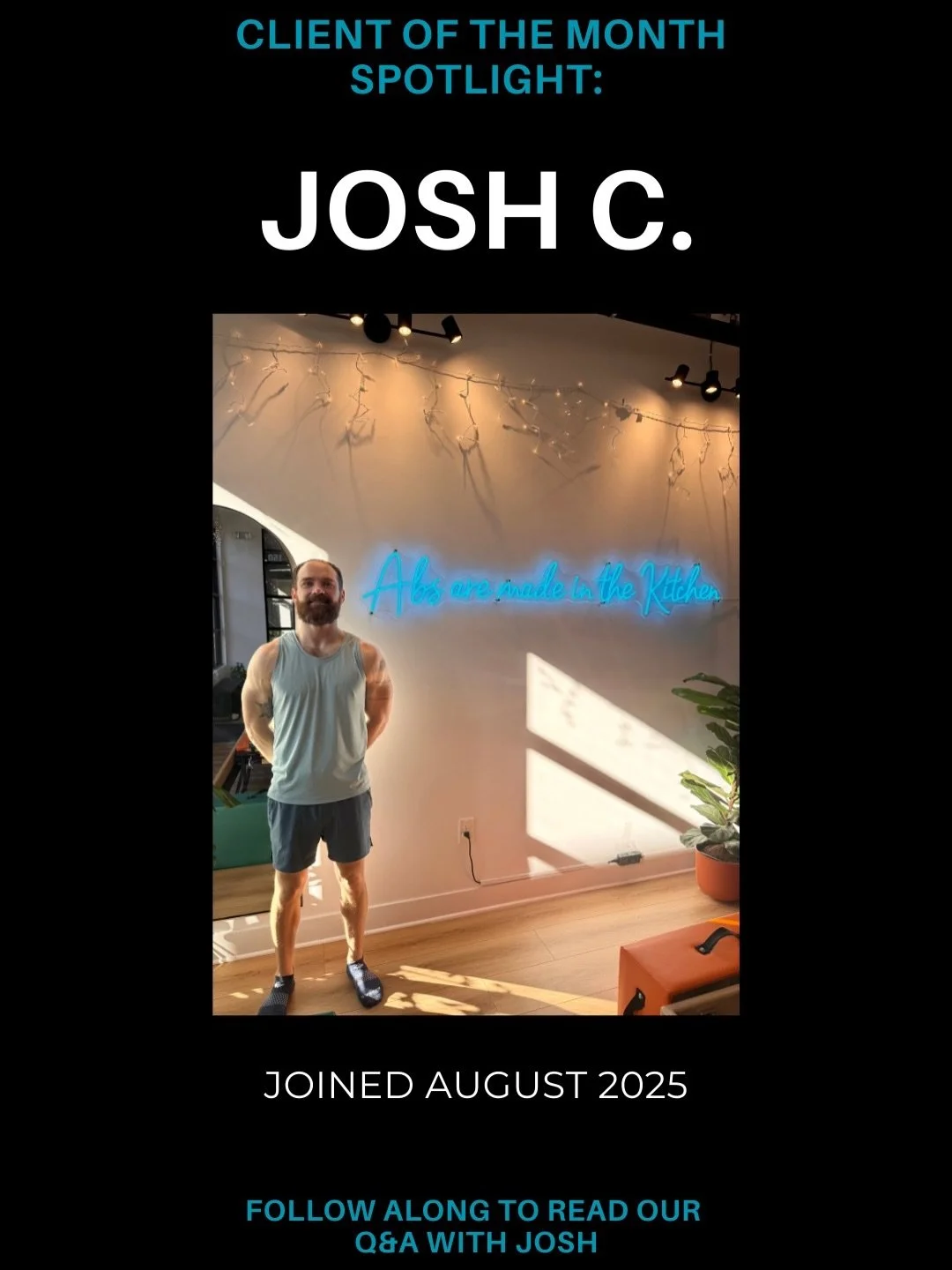 We&rsquo;re proud to announce Josh C. as The Pilates Kitchen&rsquo;s client of the month 👏🏼👏🏼 Josh has been committed to moving with us all month long &amp; we&rsquo;ve loved seeing where the practice has taken him. We had a little Q&amp;A sessio