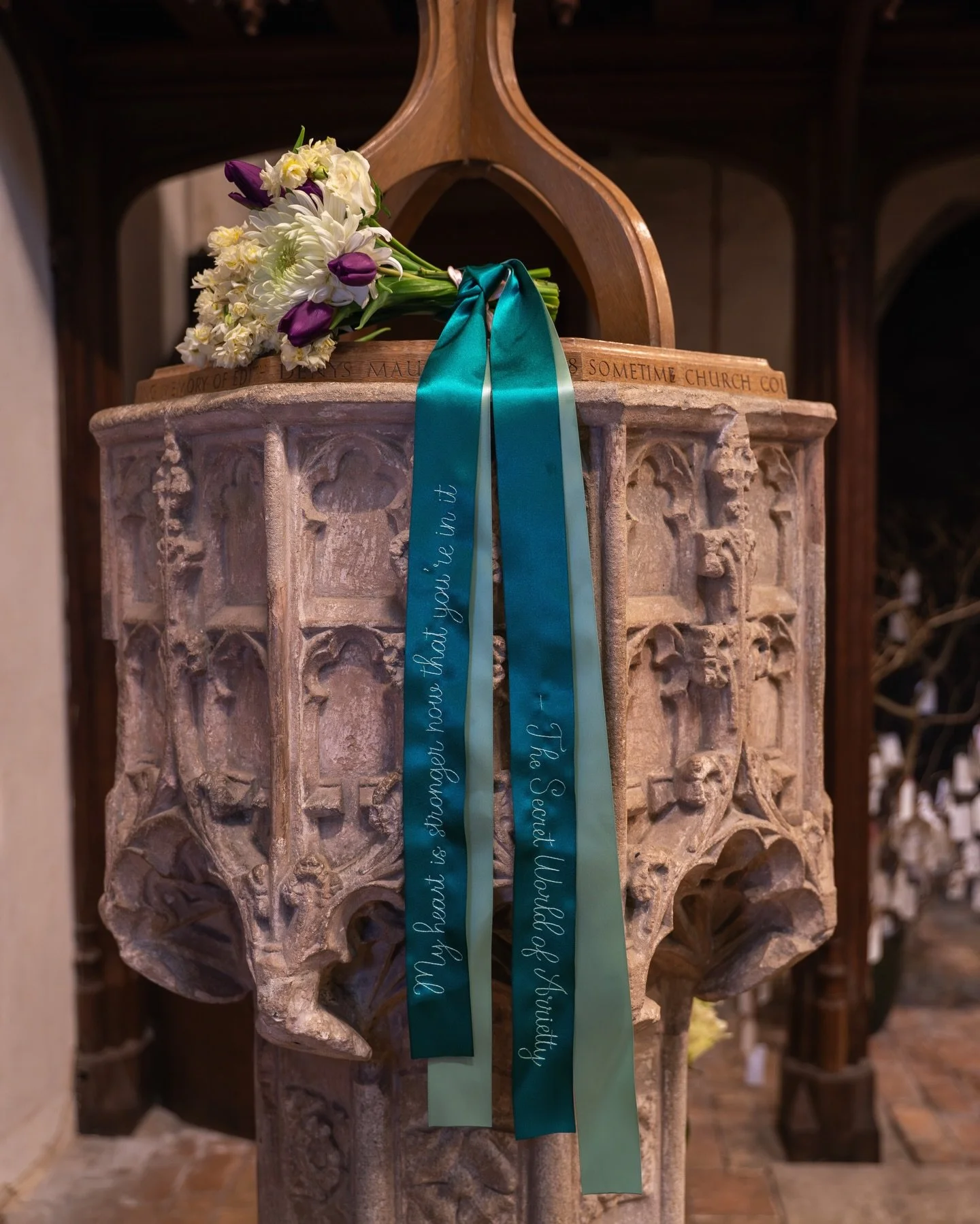 The Secret World of Arrietty has so many sweet quotes throughout the movie, but this &lsquo;My heart is stronger now that you&rsquo;re in it&rsquo; had to be the quote for this ribbon. 

Customise your own bouquet ribbon, with quotes, names and place