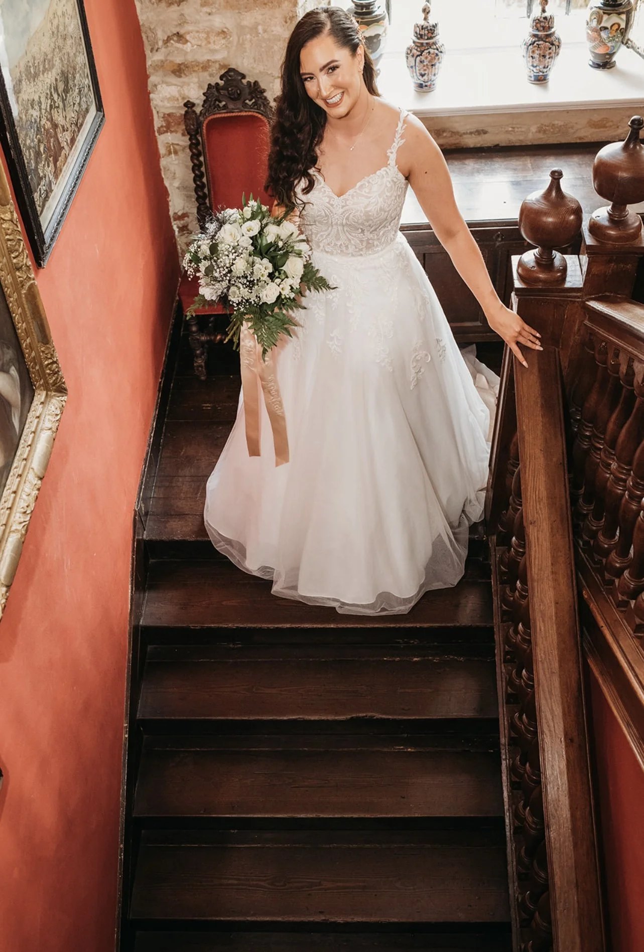 Real bride images of our bespoke hand embroidered wedding bouquet ribbon.