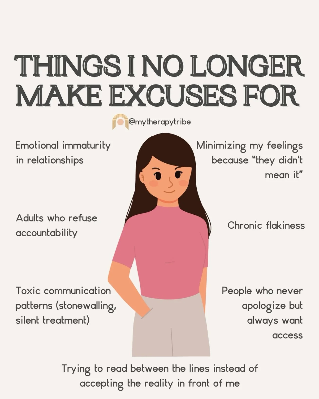 A lot of people don&rsquo;t realize how much peace they&rsquo;d gain if they stopped making excuses for the behaviors that drain them. 🙈

Not every pattern deserves another explanation.

Not every &ldquo;they didn&rsquo;t mean it&rdquo; needs defend