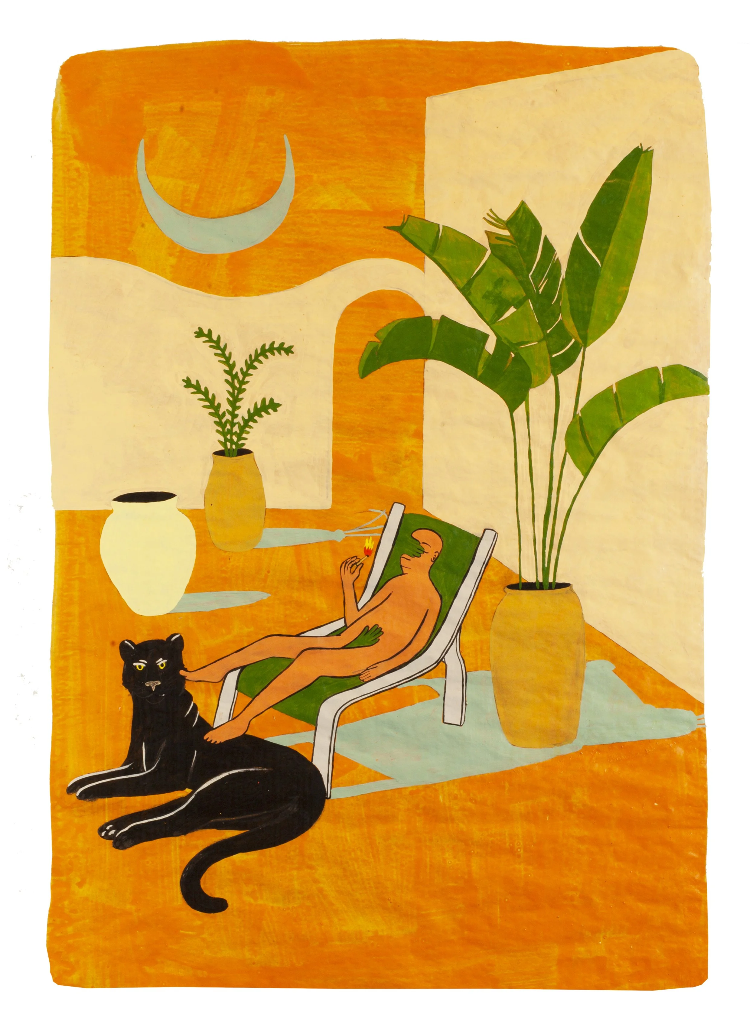 L'homme with Panther in a Lounge Chair