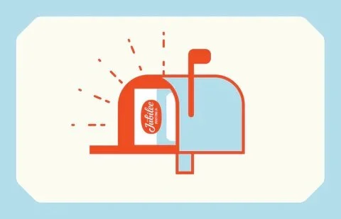 Illustration of a mailbox with a letter flying into it and a flag raised, set against a light background.