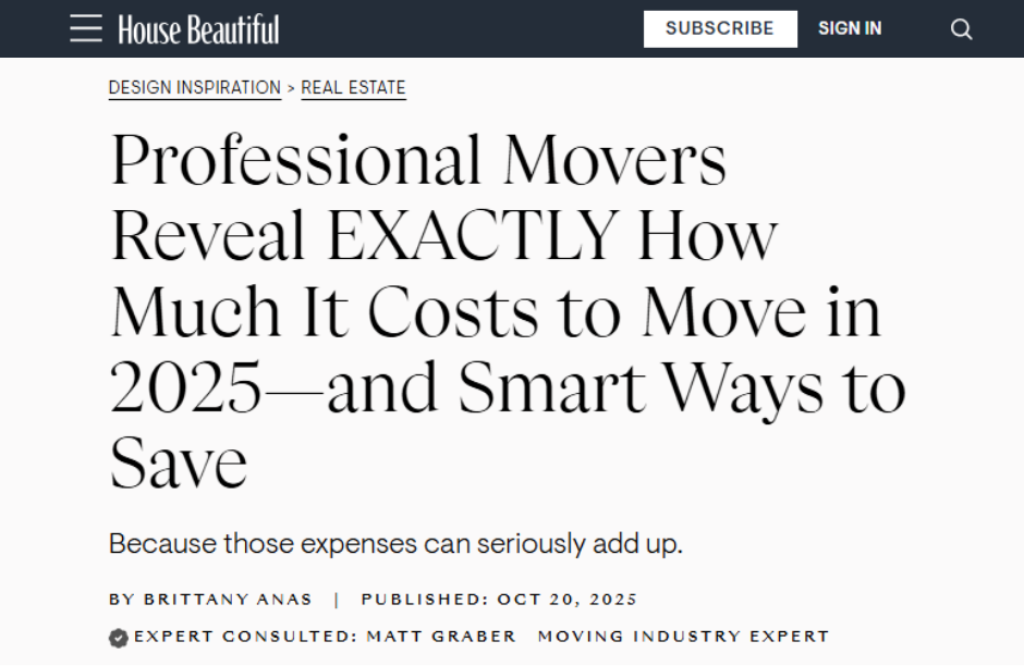 How Much it Costs to Move in 2025 with House Beautiful