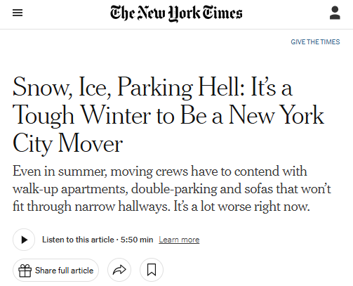 New York Times moving in nyc winter article on their website