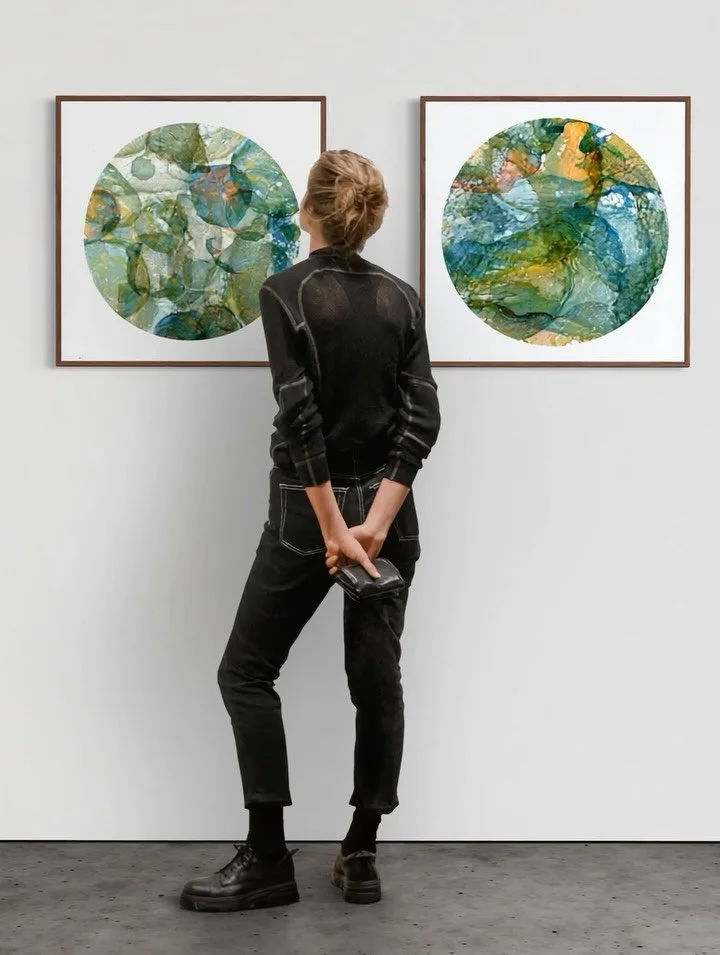 Untitled Planet No. 56 &amp; 57 (2025) 
24&rdquo;x24&rdquo;( 61x61 cm), Alkyd-enamel - acrylic polymer on yupo paper .
Swipe &larr; to see details .
.
.