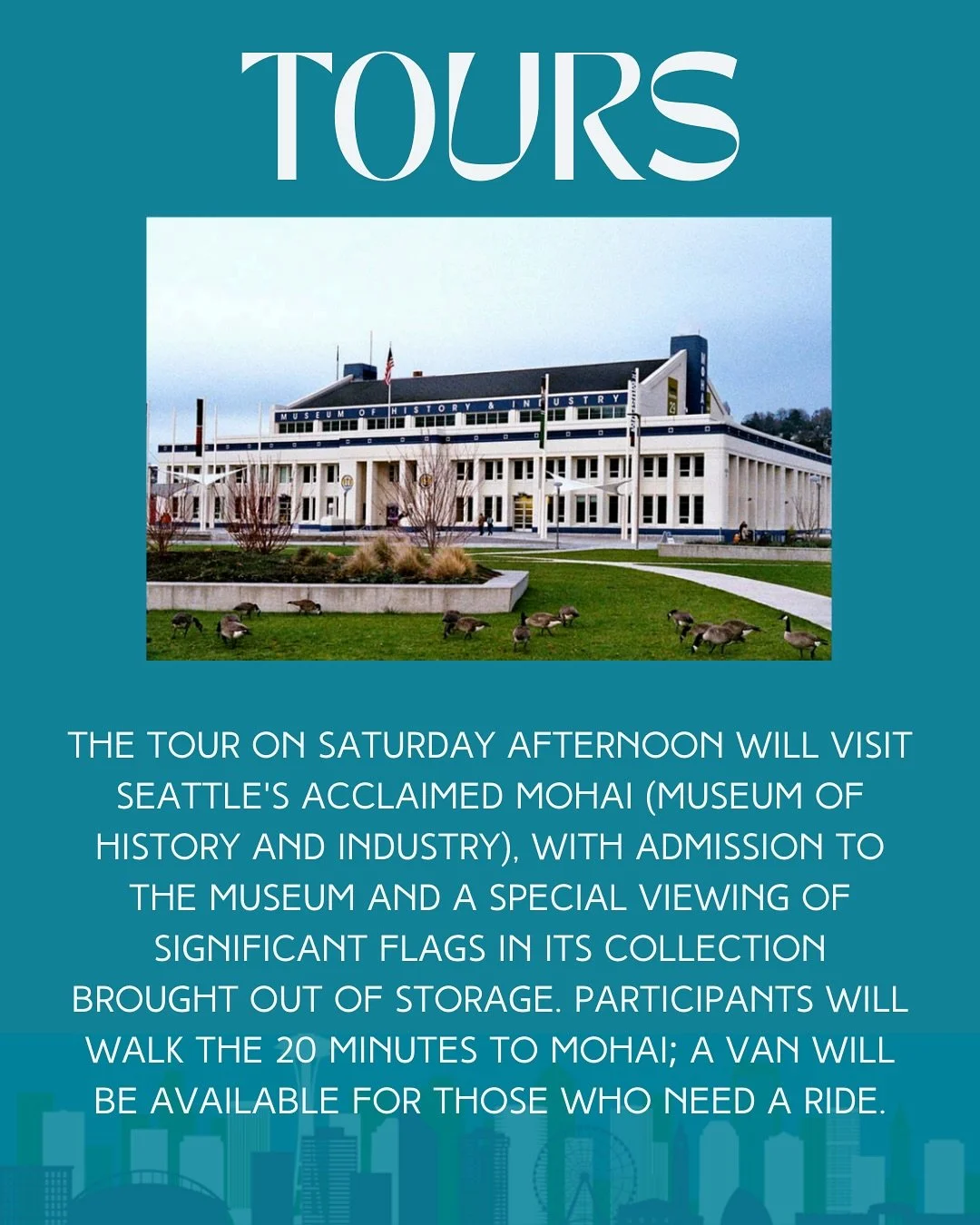 ✨ Weekend Highlights of NAVA 59 ✨ 

📍 Saturday Tour &ndash; 1:30 PM
Come join the tour at MOHAI (Museum of History &amp; Industry) with admission included and a special viewing of historic flags brought out from storage. A van will be available for 