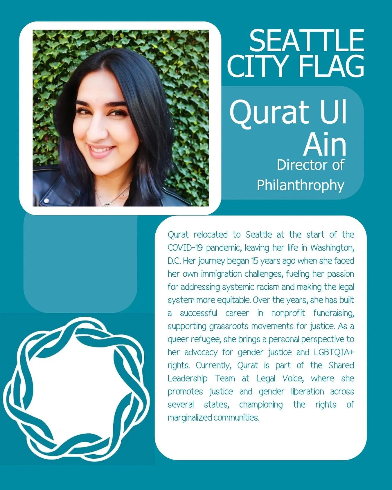 🌊 Meet Seattle City Flag&rsquo;s Director of Philanthropy Qurat Ul Ain! 🌊 

Qurat brings her lived experiences as a queer refugee and her passion for justice to every part of her work. From nonprofit fundraising to championing LGBTQIA+ rights and g