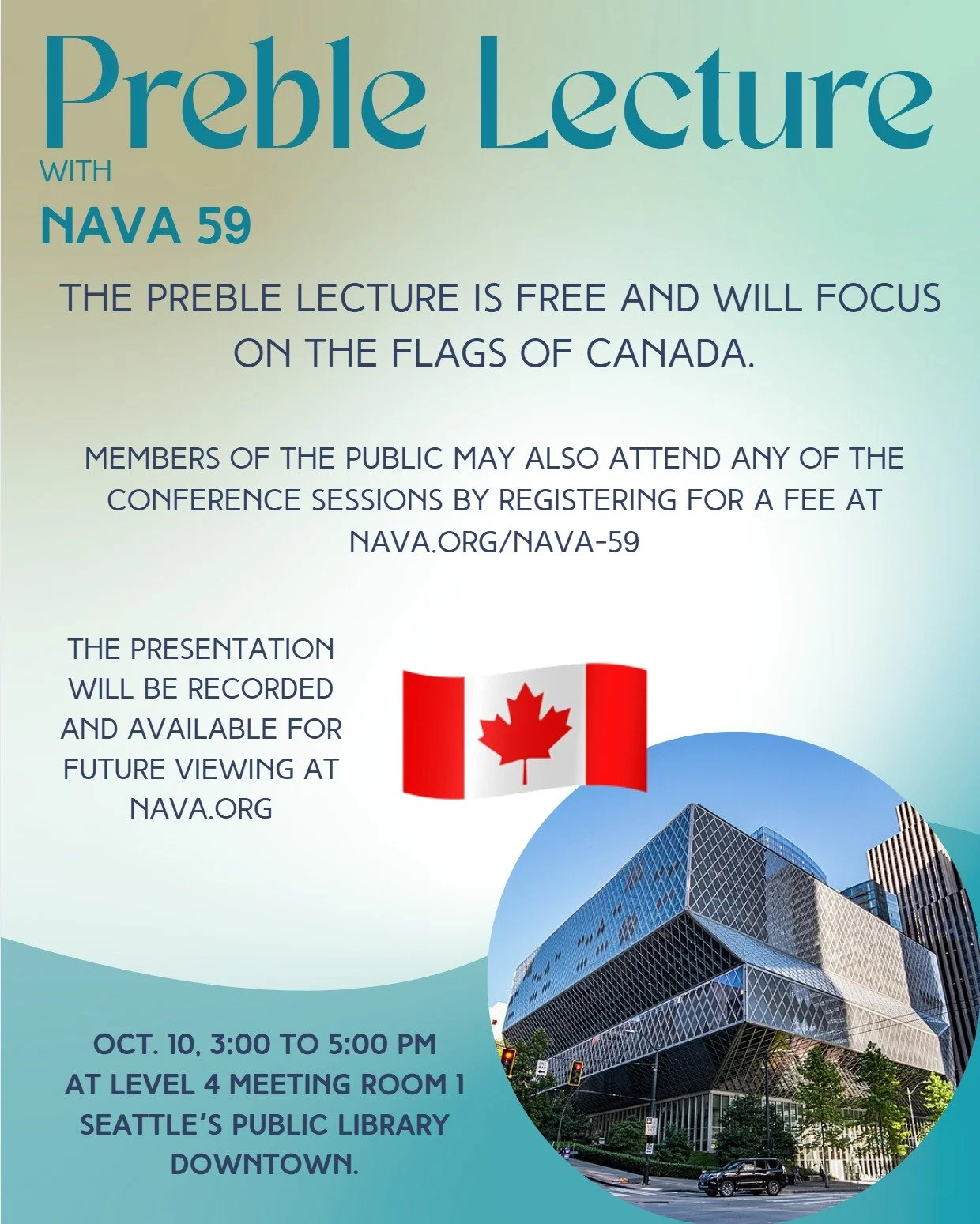 Join us for the Preble Lecture with NAVA 59 on October 10th from 3-5 PM!✨

📍 Level 4 Meeting Room 1 
Seattle&rsquo;s Public Library downtown

&bull;This event is NOT hosted, sponsored, or endorsed by The Seattle Public Library
&bull;Any views that a