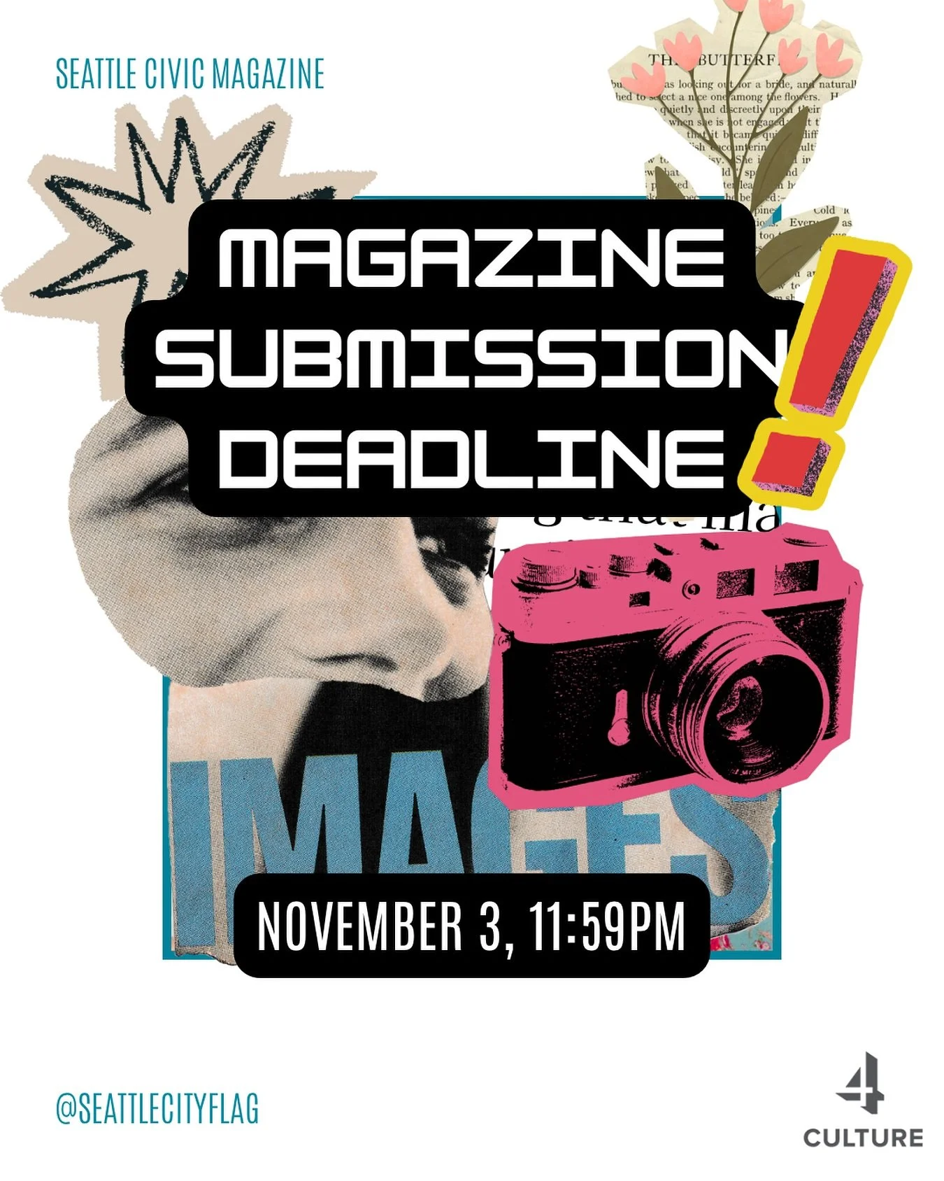 📣 Last call for submissions!
Seattle Civic Magazine is now accepting essays, interviews, poetry, photography, and artwork that explore life, culture, and identity in Seattle. 🌿✨

Show us your voice, your vision, your Seattle.
🗓️ Deadline: November