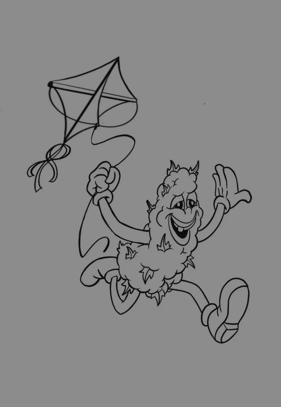 cartoon weed man flying a kite