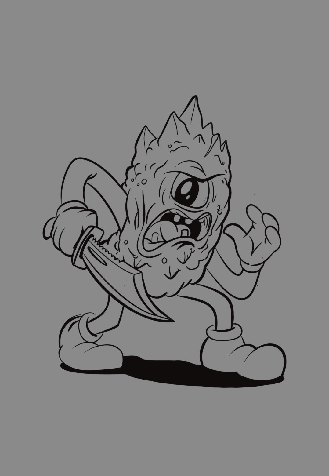 a cartonn crack rock holding a knife ready to cut someone