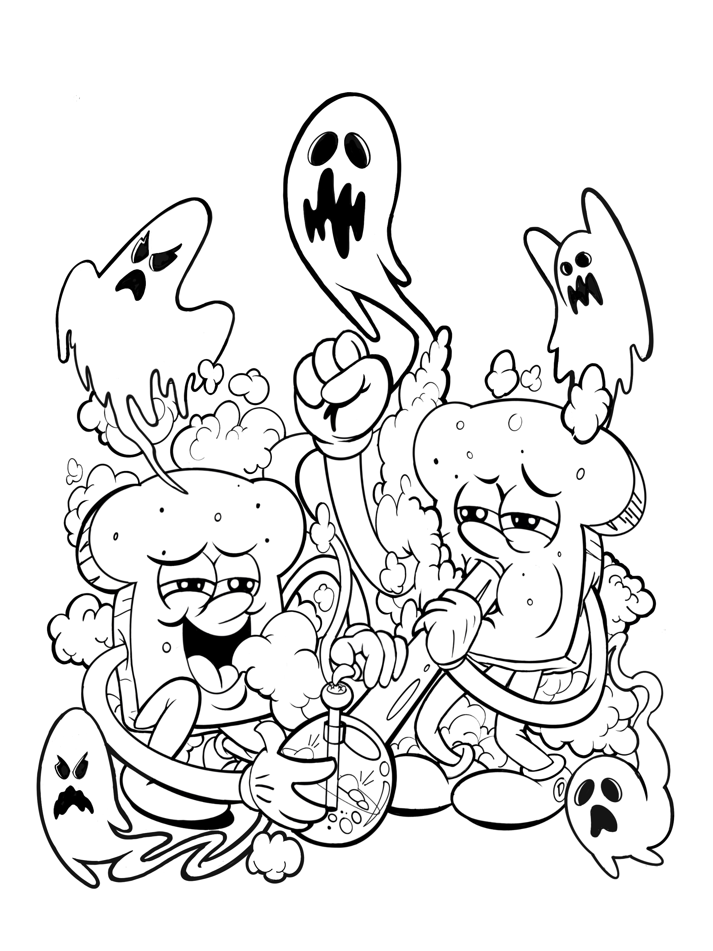 funny cartoon a smoking something that makes turn into toast and see ghosts