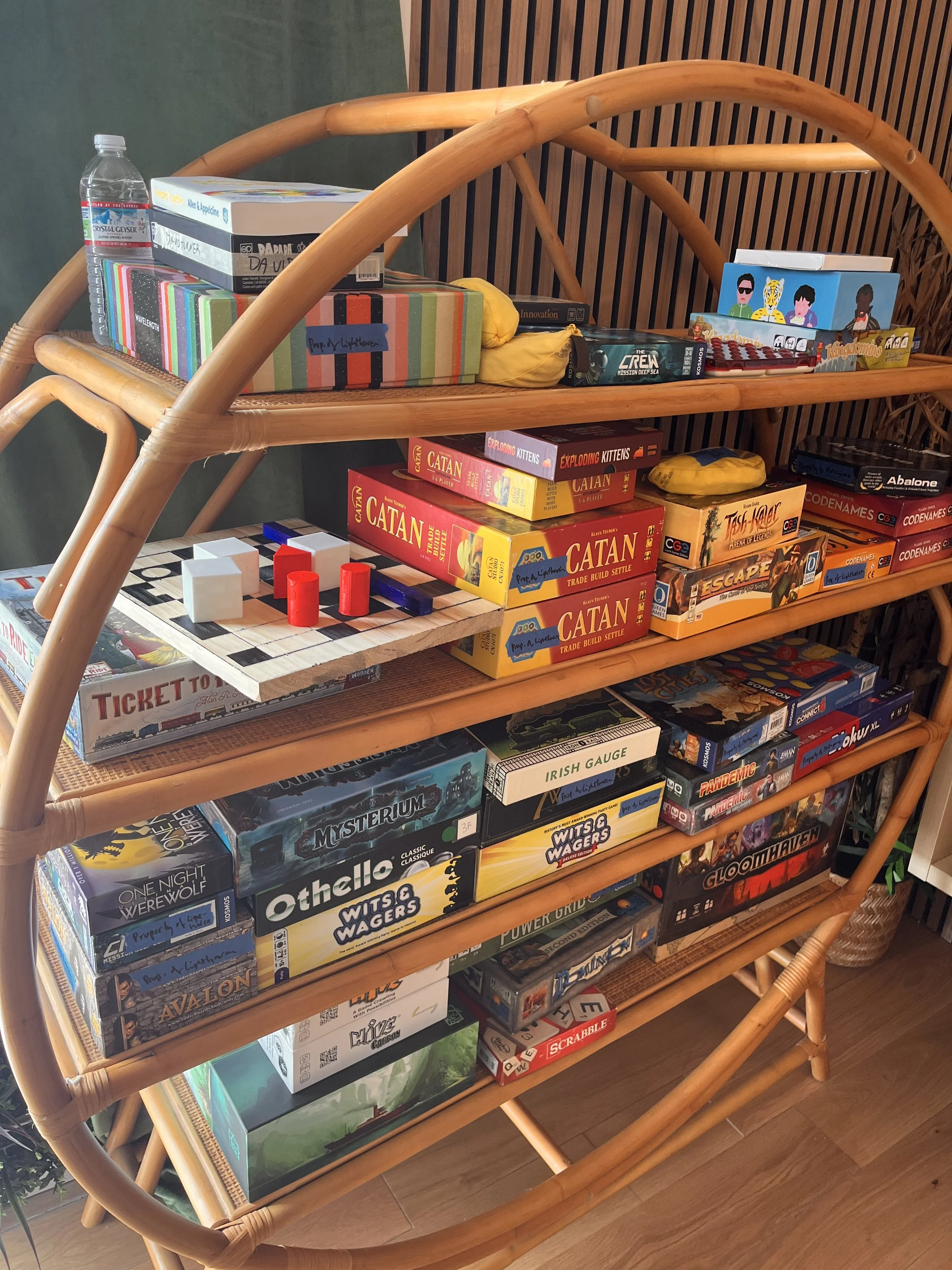 Board game library, with a camouflaged new  board game, created at the conference