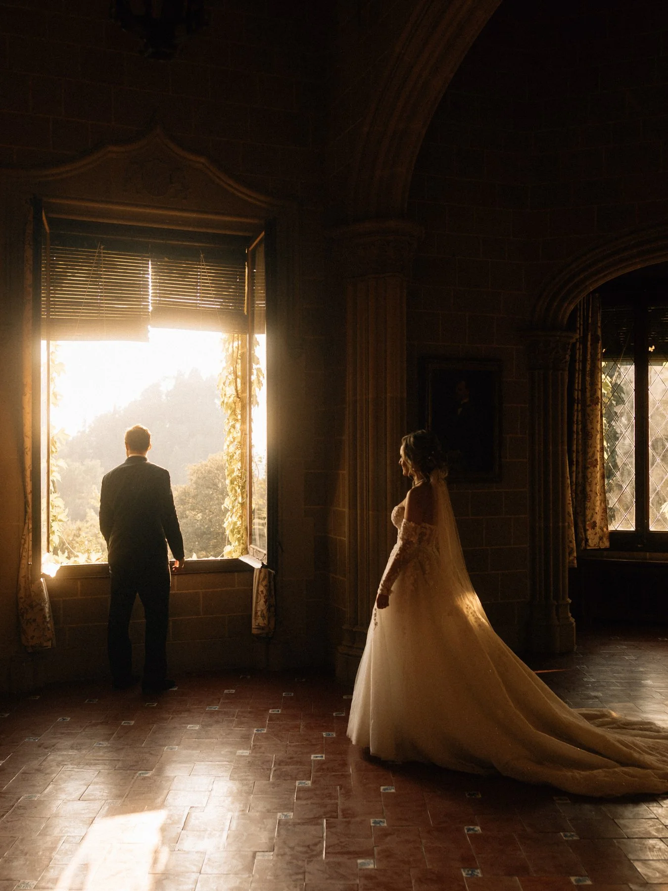 First look of Elena & Nial during their Barcelona wedding at La Baronia venue.
