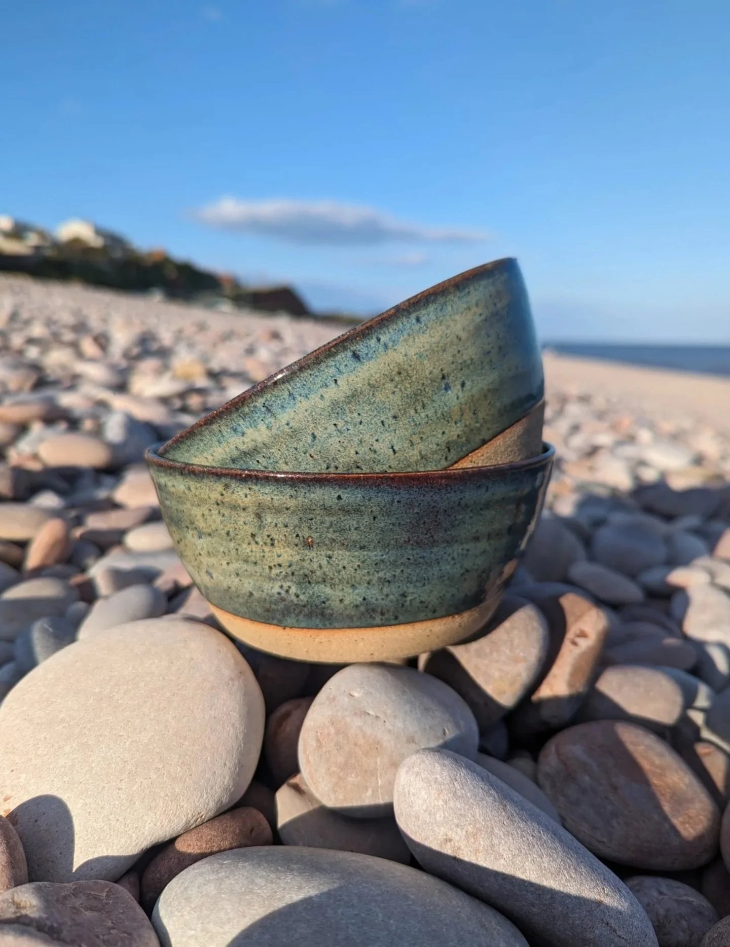 There&rsquo;s something about taking finished pieces out into the world that makes them feel even more alive. These little cereal bowls found their moment on a pebbled beach&mdash;the blue-green glaze catching the light like sea glass, soft and calm 