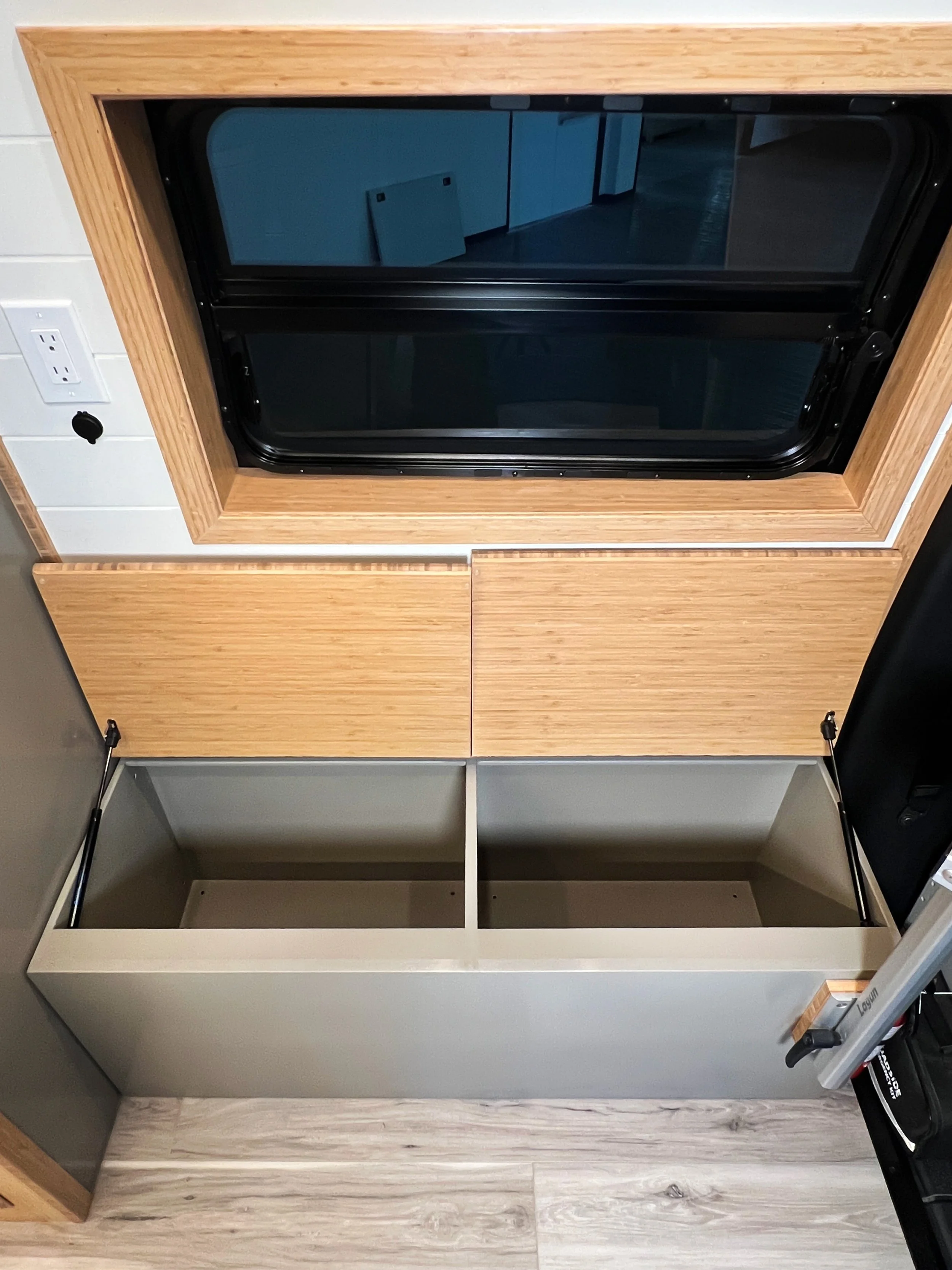 Inside the bench are two large storage cubbies, perfect for duffels, backpacks, and more!