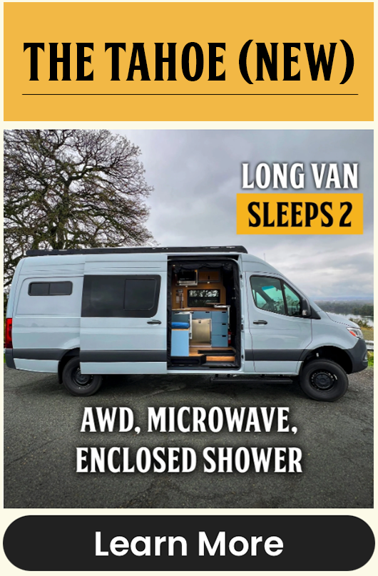 The Tahoe - Silver Grey Long Wheelbase Campervan Rental with Microwave, AWD, and Shower