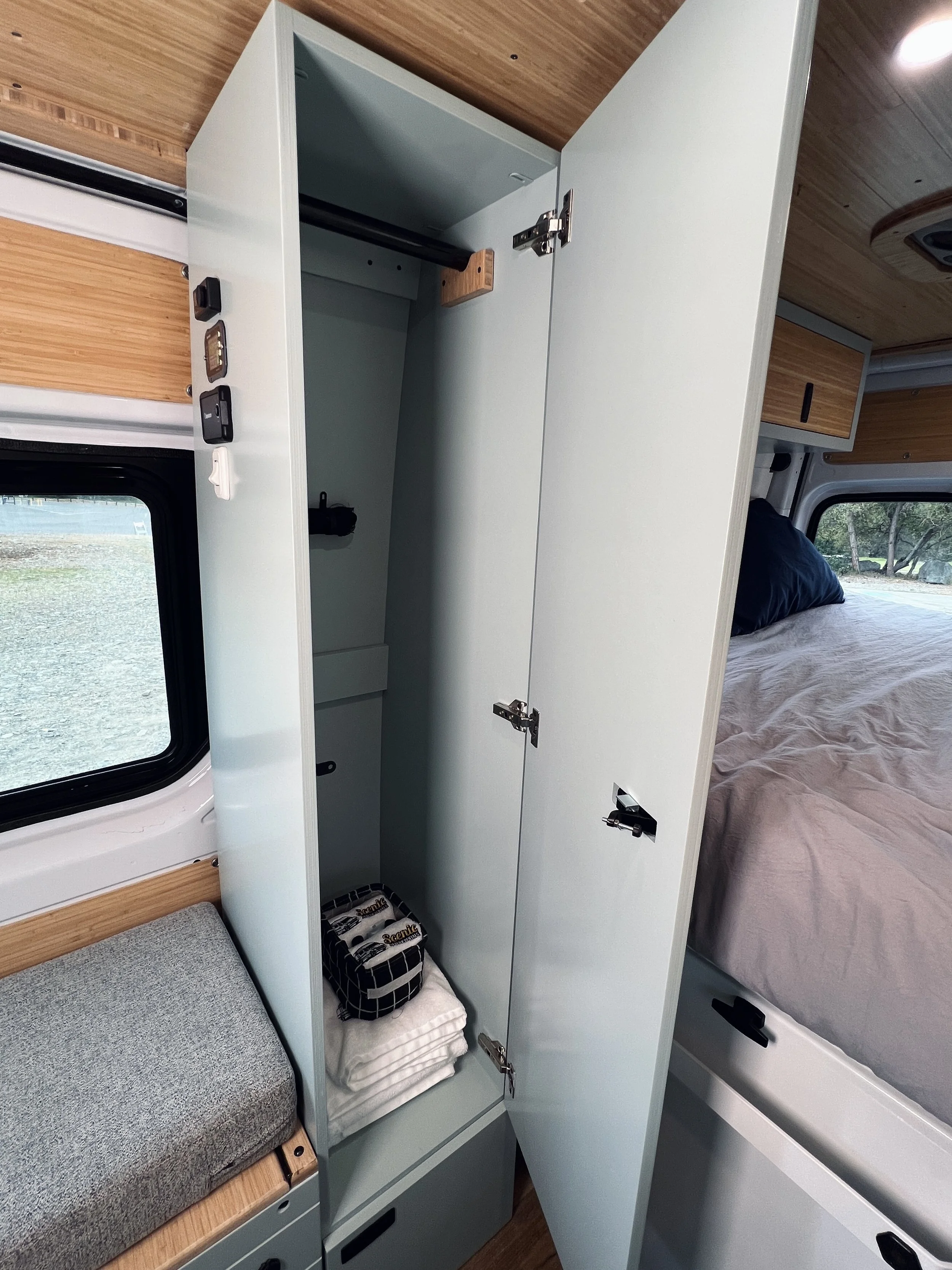 The Aspen has a closet! Keep your clothes organized while you travel.
