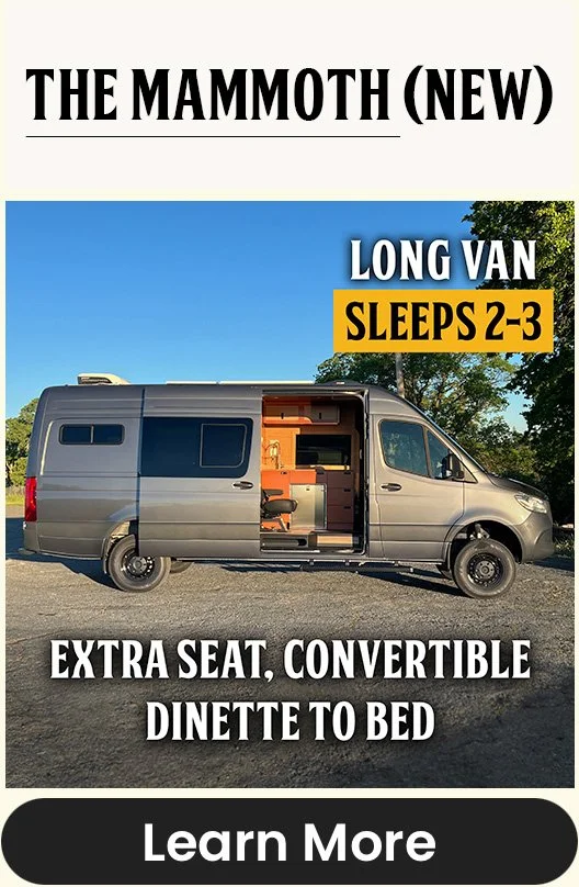 170" Long Wheelbase Grey Mercedes Sprinter Campervan with 3 seats (an extra seat) and convertible dinette to queen bed