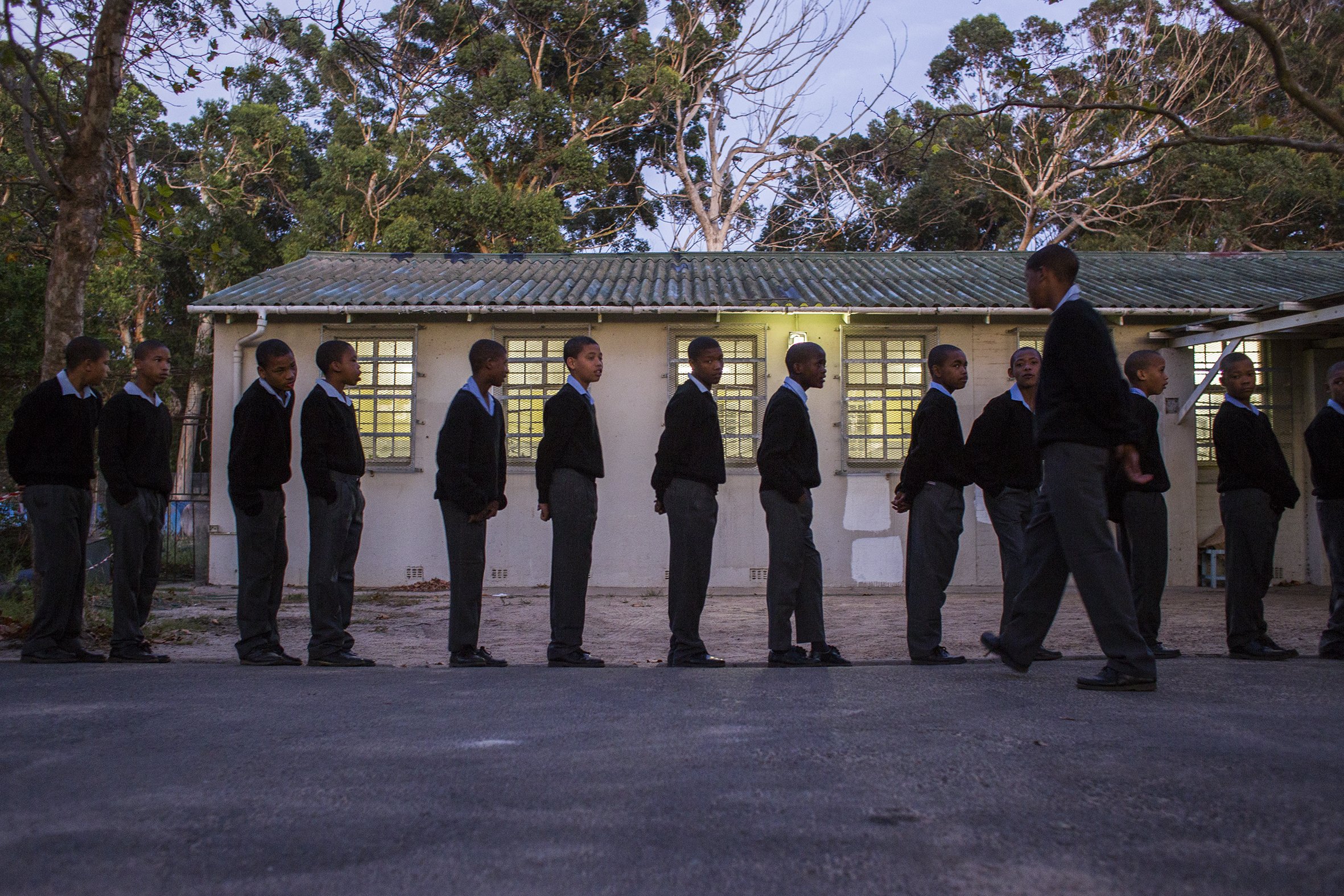 Student line up for parade outside the canteen at the Ottery Youth Care Centre. April 2017.