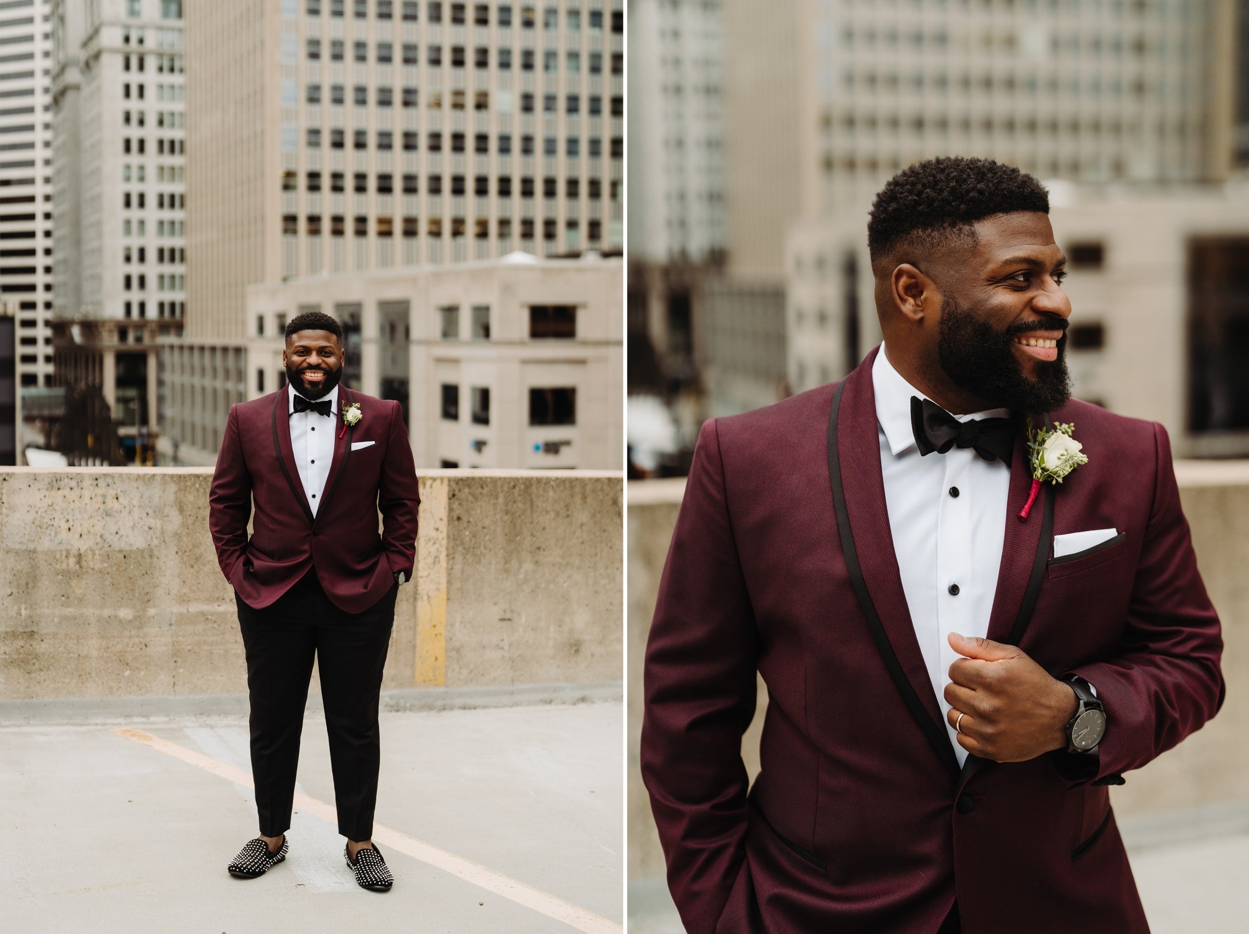 036_Burgundy groom tux in Minneapolis, Minnesota..jpg