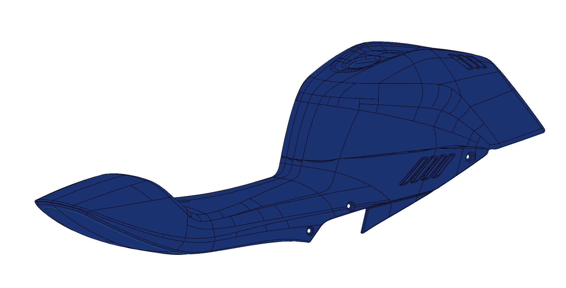 Blue wireframe 3D model of a futuristic hovercraft or aircraft.