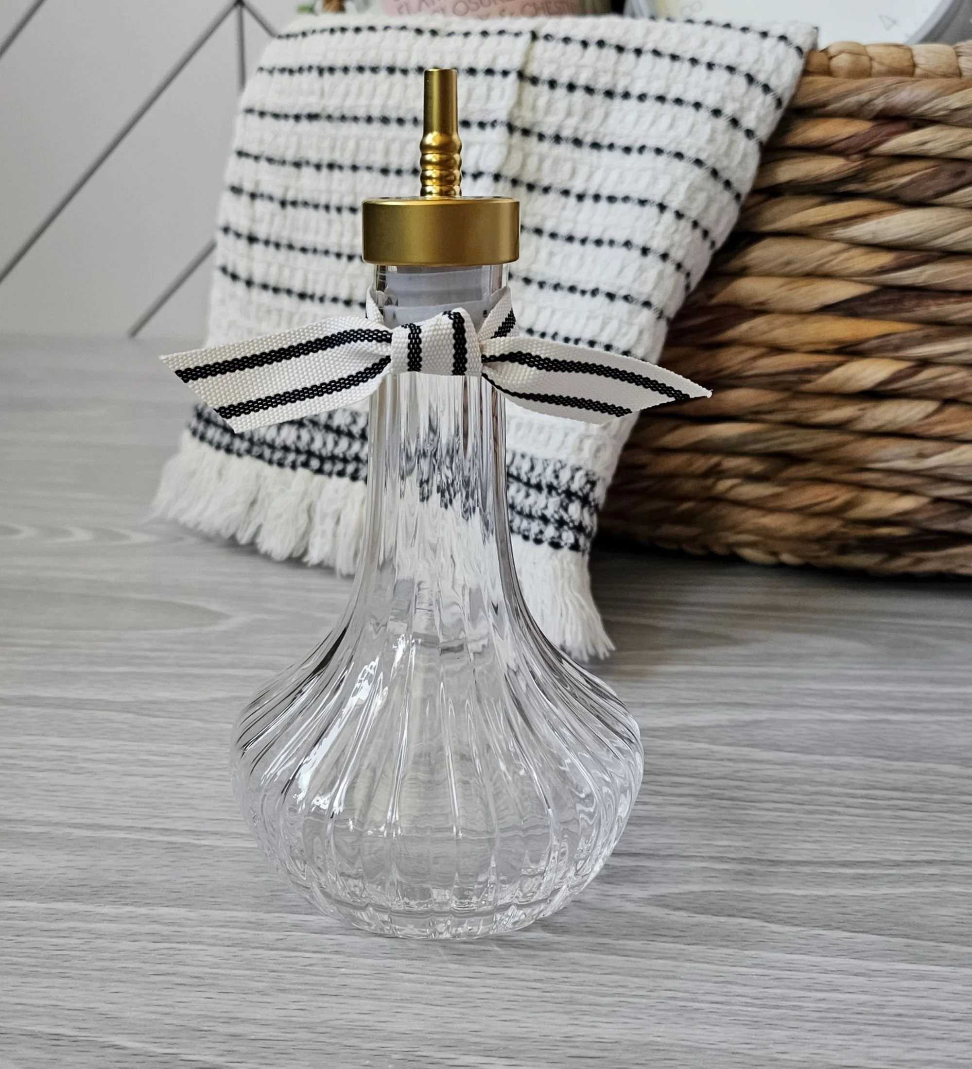 Glass & Brass Decorative Dispenser with a brass‑tone spout, featured in The Mandy gift basket as a charming bar cart or coffee station accent