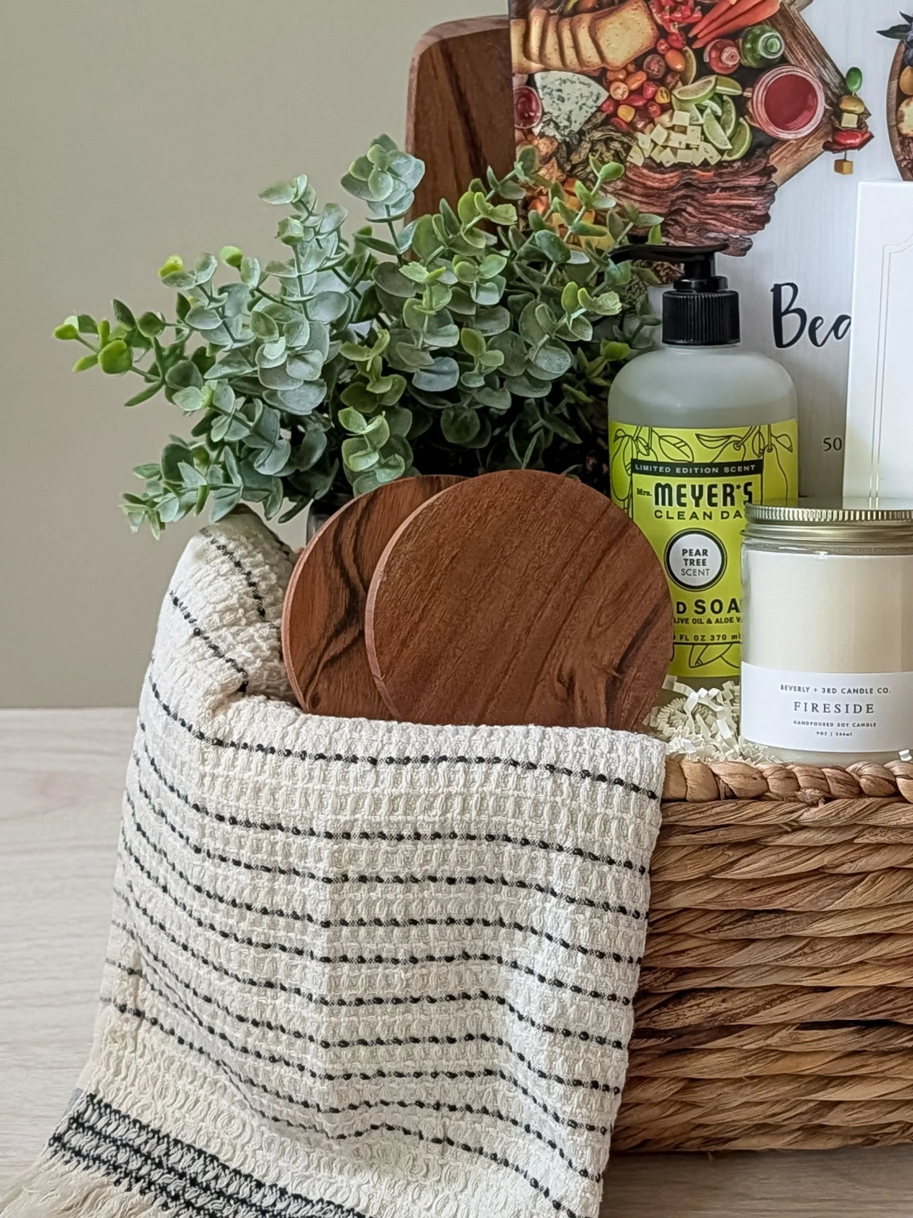 Beautiful Boards gift basket showcasing warm, modern home essentials and artisanal touches for elevated housewarming or appreciation gifting.