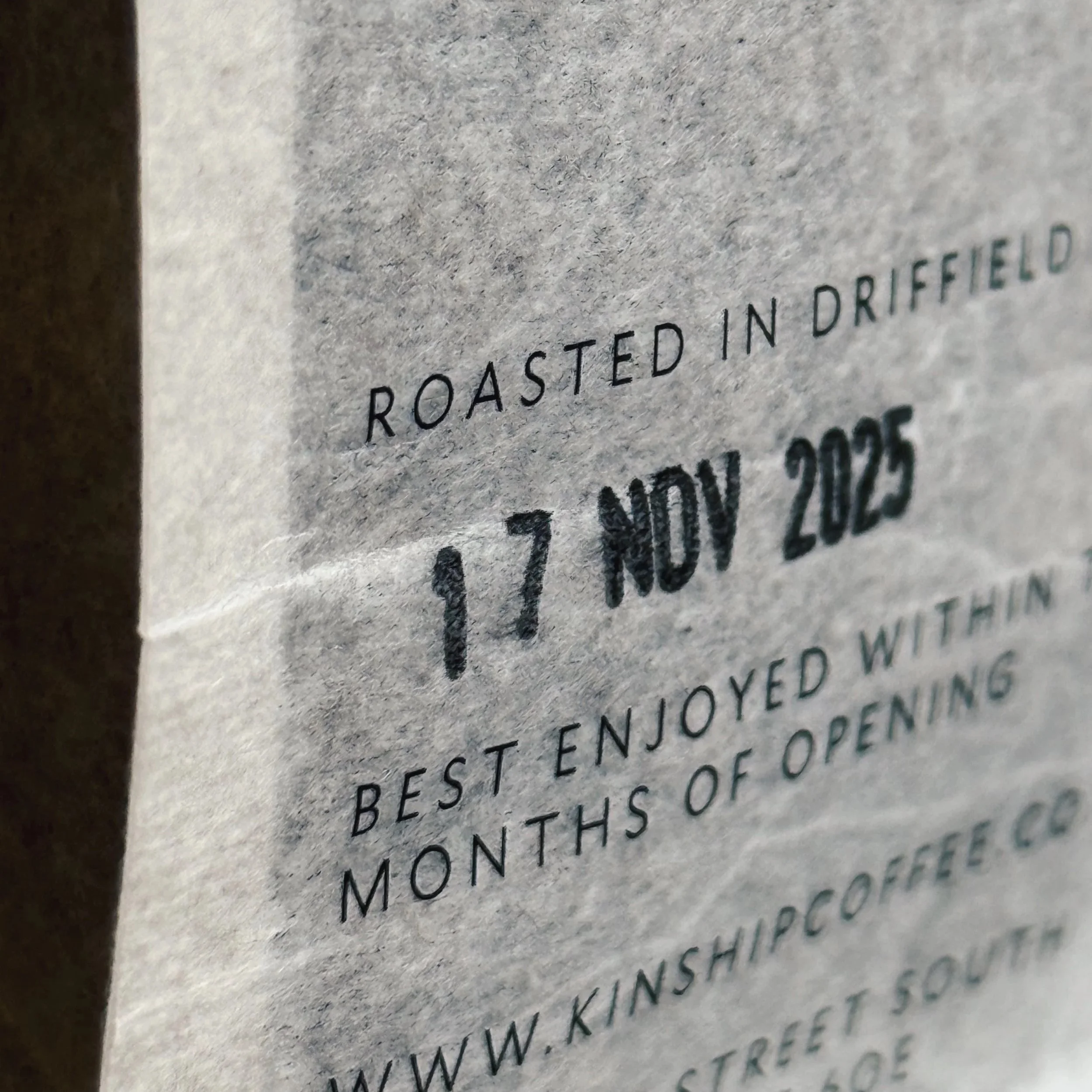 Roasted in Driffield close up of coffee bag