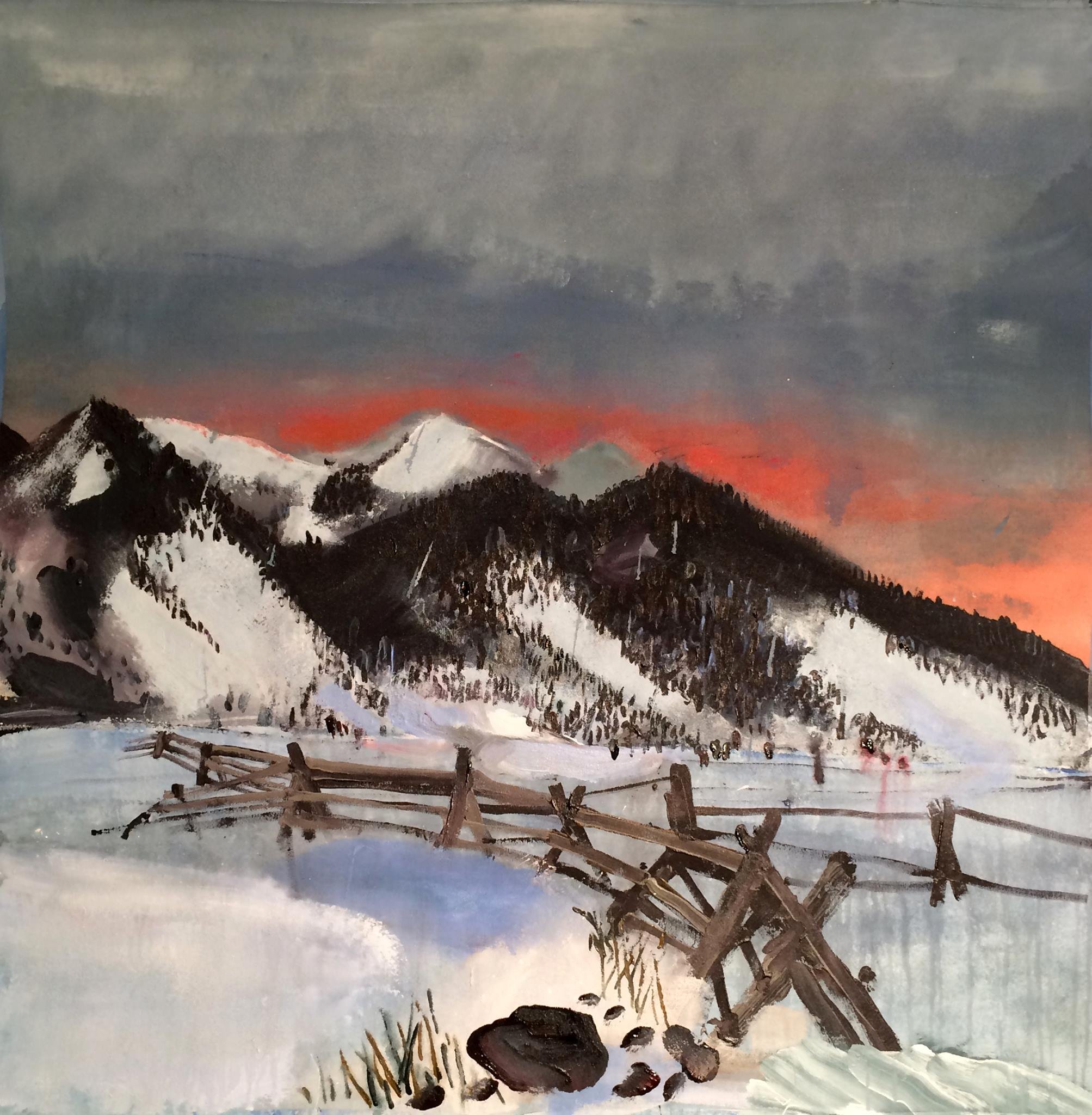 Jackfence and Mountains at Dusk