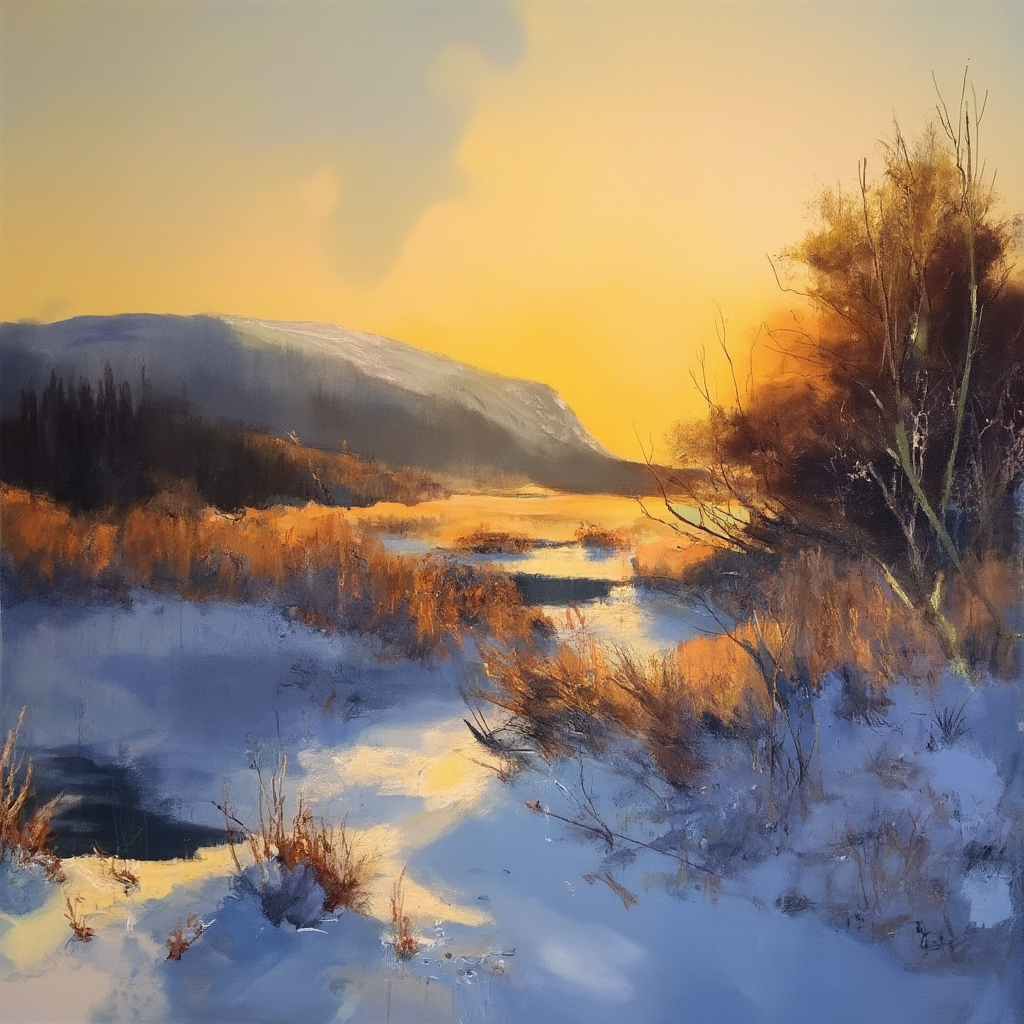 Flux.1 Output, Ben Bloch AI Image Model Prompt: "Utah landscape, early winter, golden light"