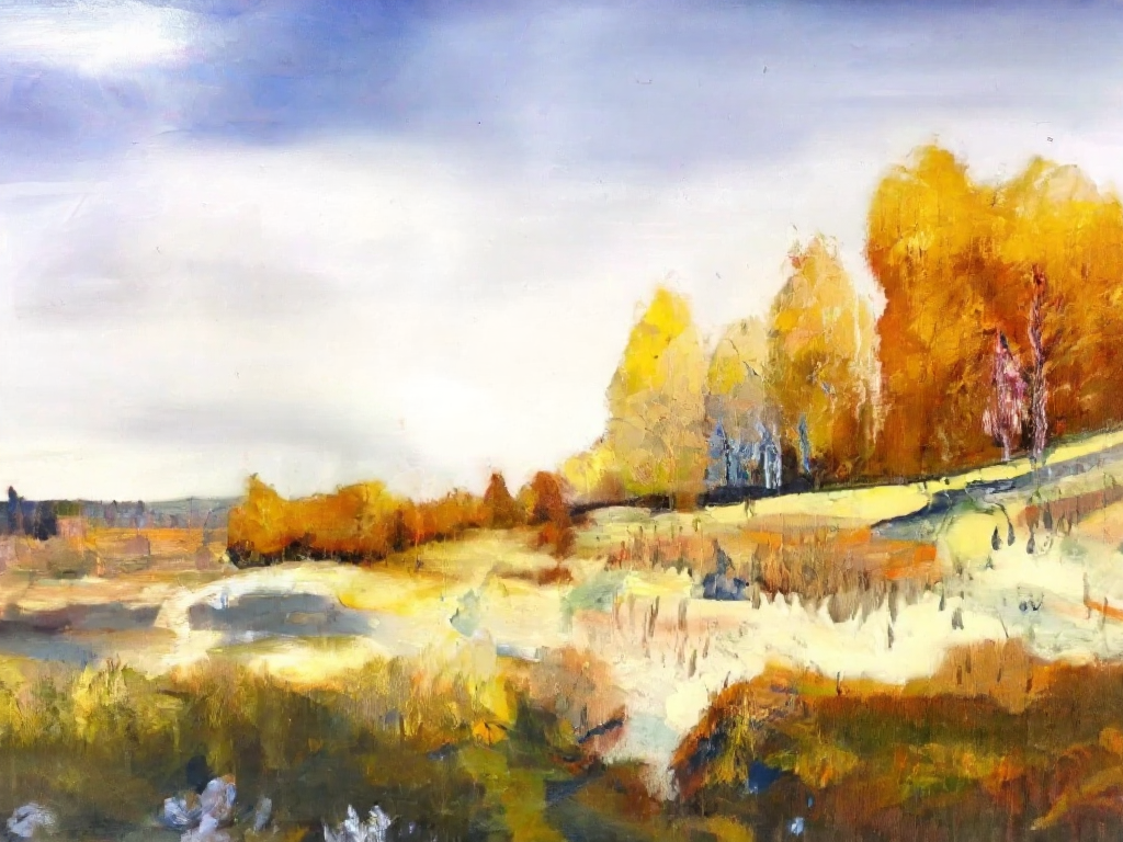 Flux.1 Output, Ben Bloch AI Image Model Prompt: "Fall trees, crisp blue sky, hazy clouds"