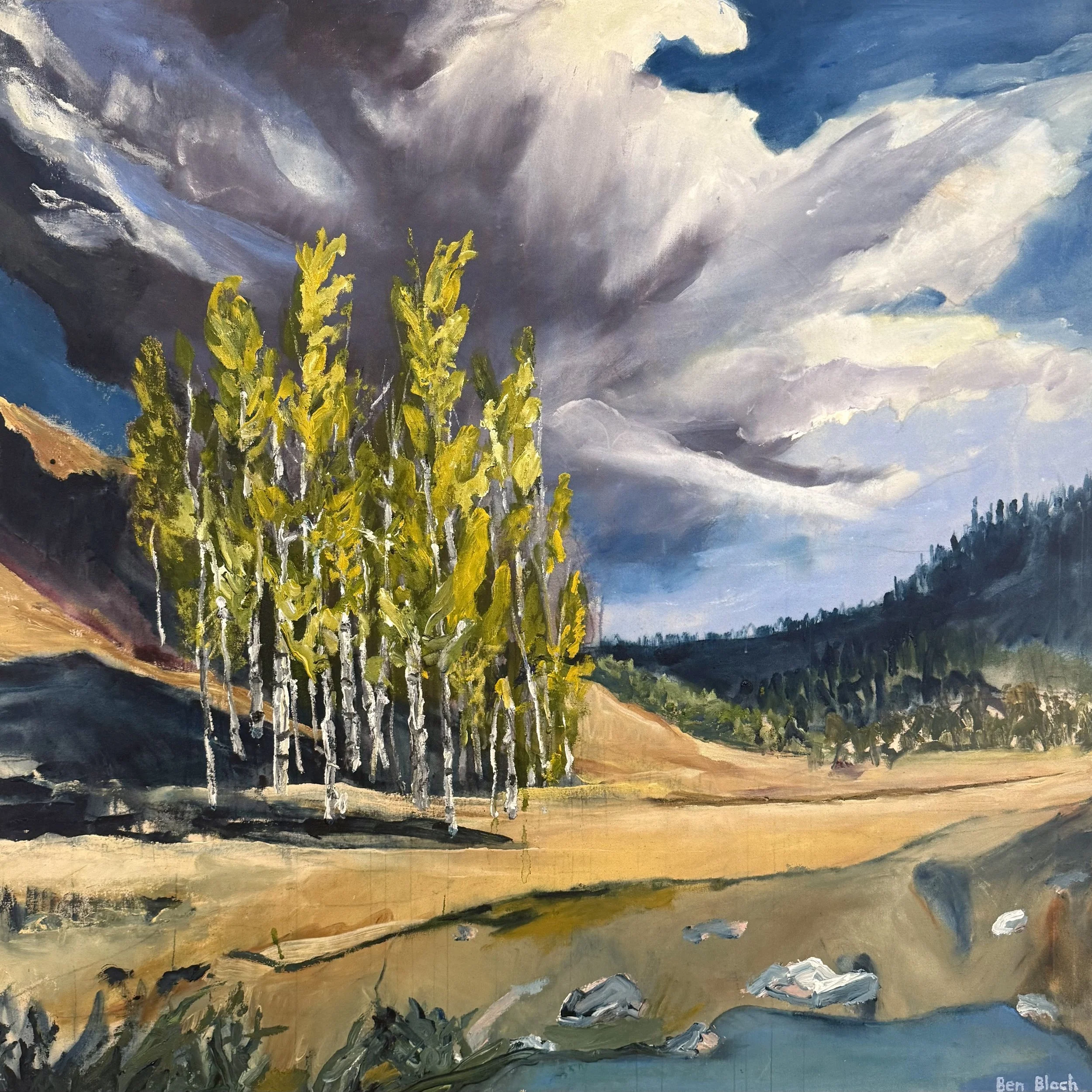 Ben Bloch, Aspens, Gathering Storm, Acrylic on canvas, 43.5" x 43" (2026)