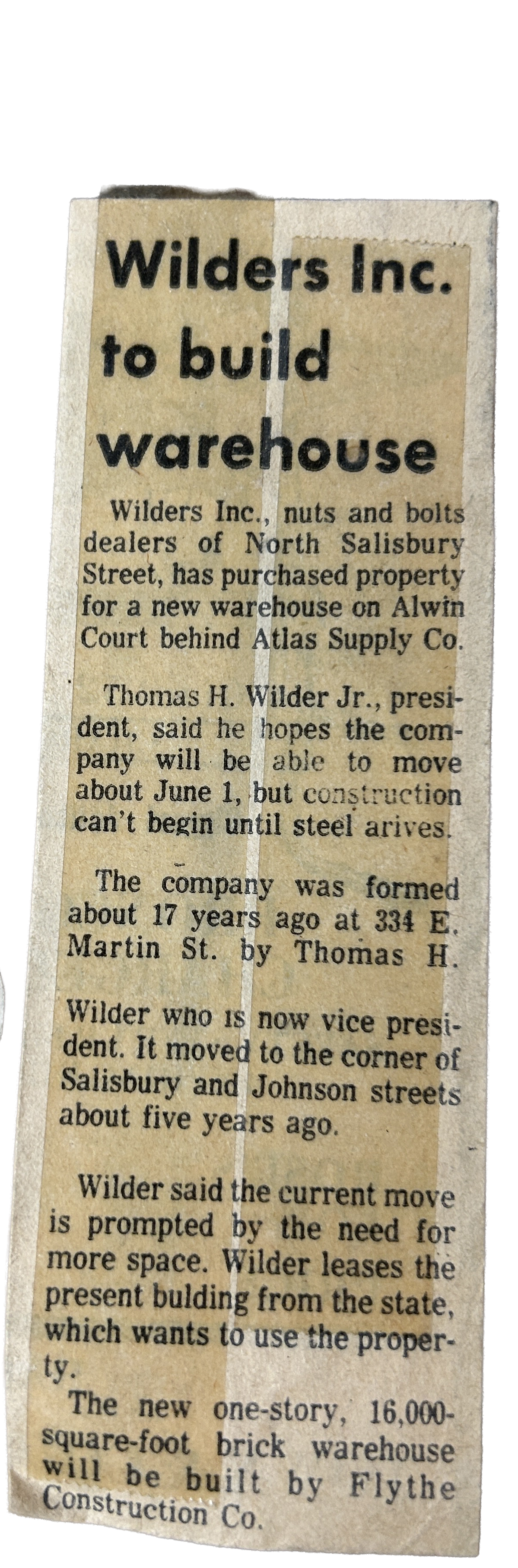 "Wilders Inc to build warehouse"
