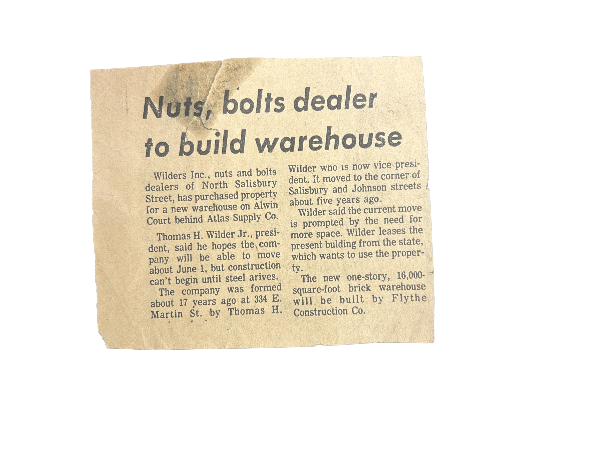 "buts Bolts dealer to build warehouse"