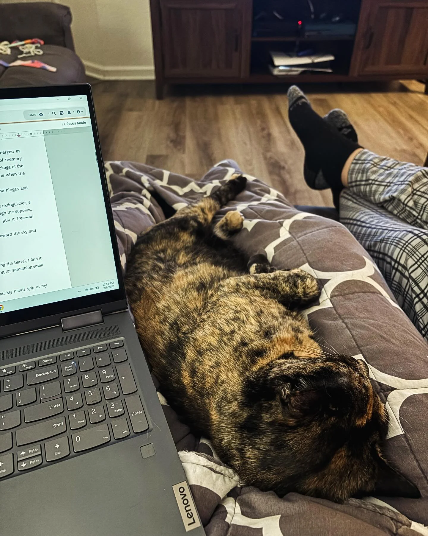Three of my favorite things in one space: my husband, my cat, and my writing.🩷

Yes, it&rsquo;s sometimes distracting writing here on the couch, but I am most inspired when I have my biggest supporter and my snuggle bug in the same room with me.

Or