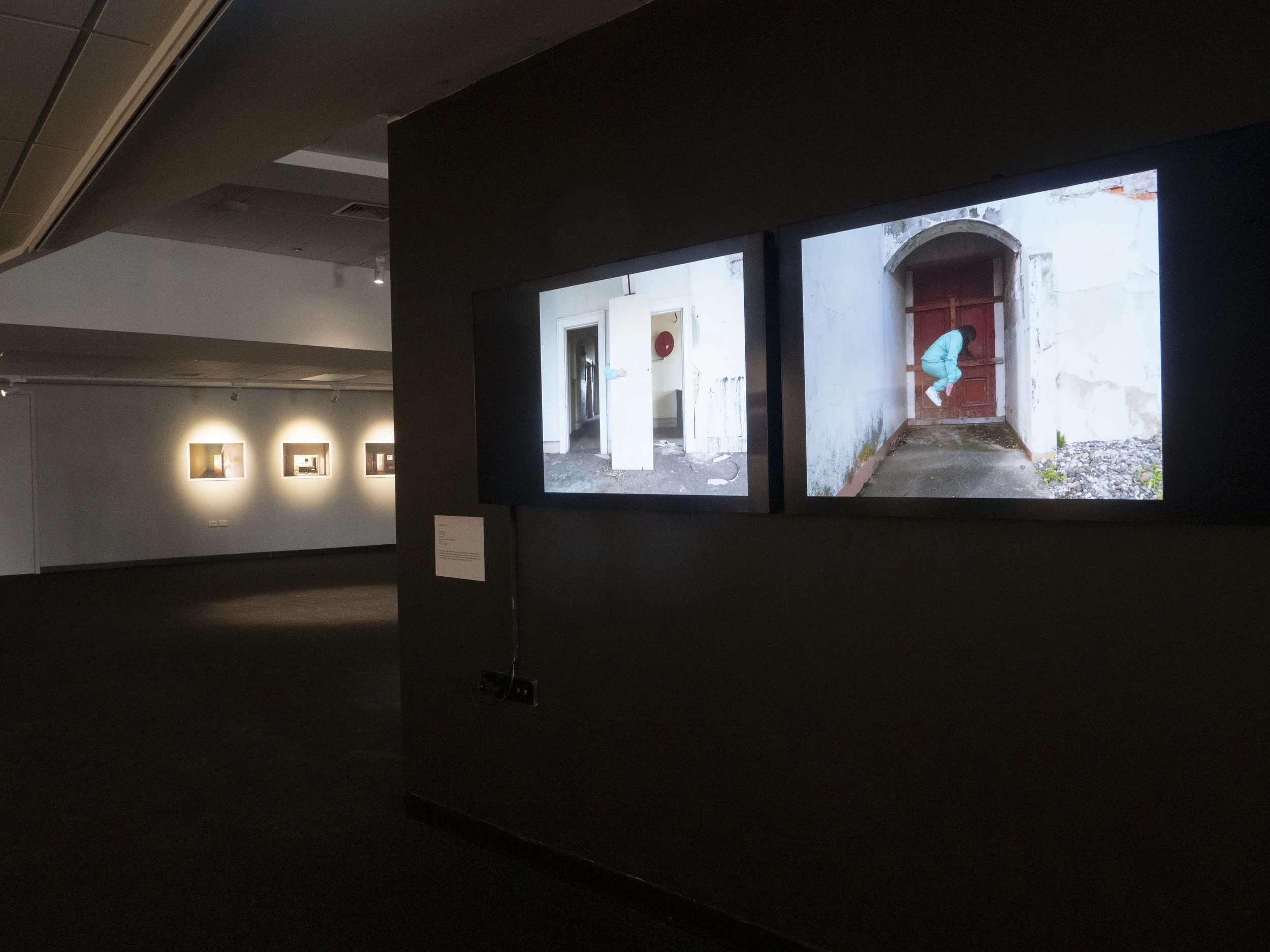 inside/outside, two-channel HD video installation, silent, 2024–2026, installation view, Victoria, He Waka Tuia, Waihōpai Invercargill NZ, 2026